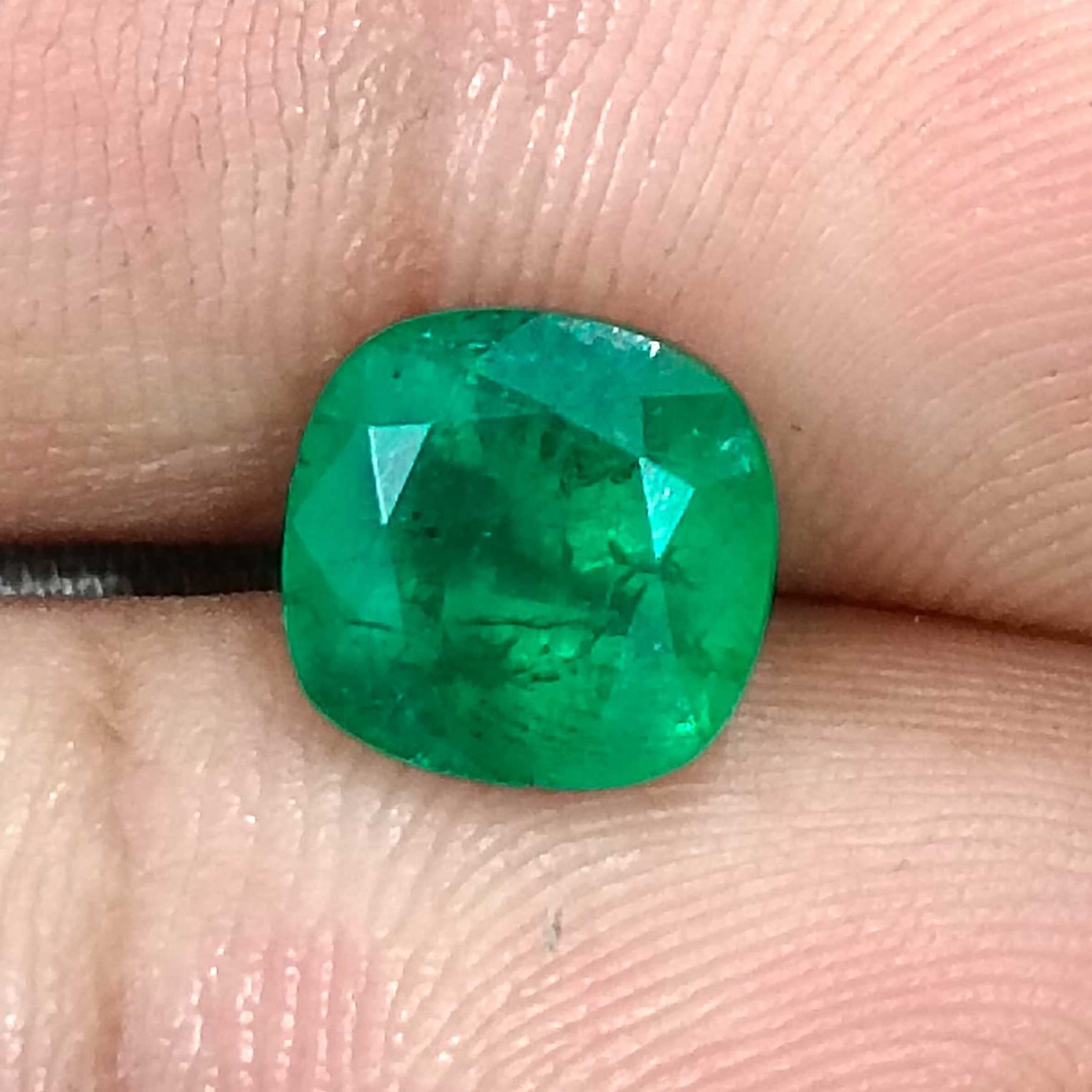 3.14ct Colombian emerald cushion cut deep pure velvet green certified 