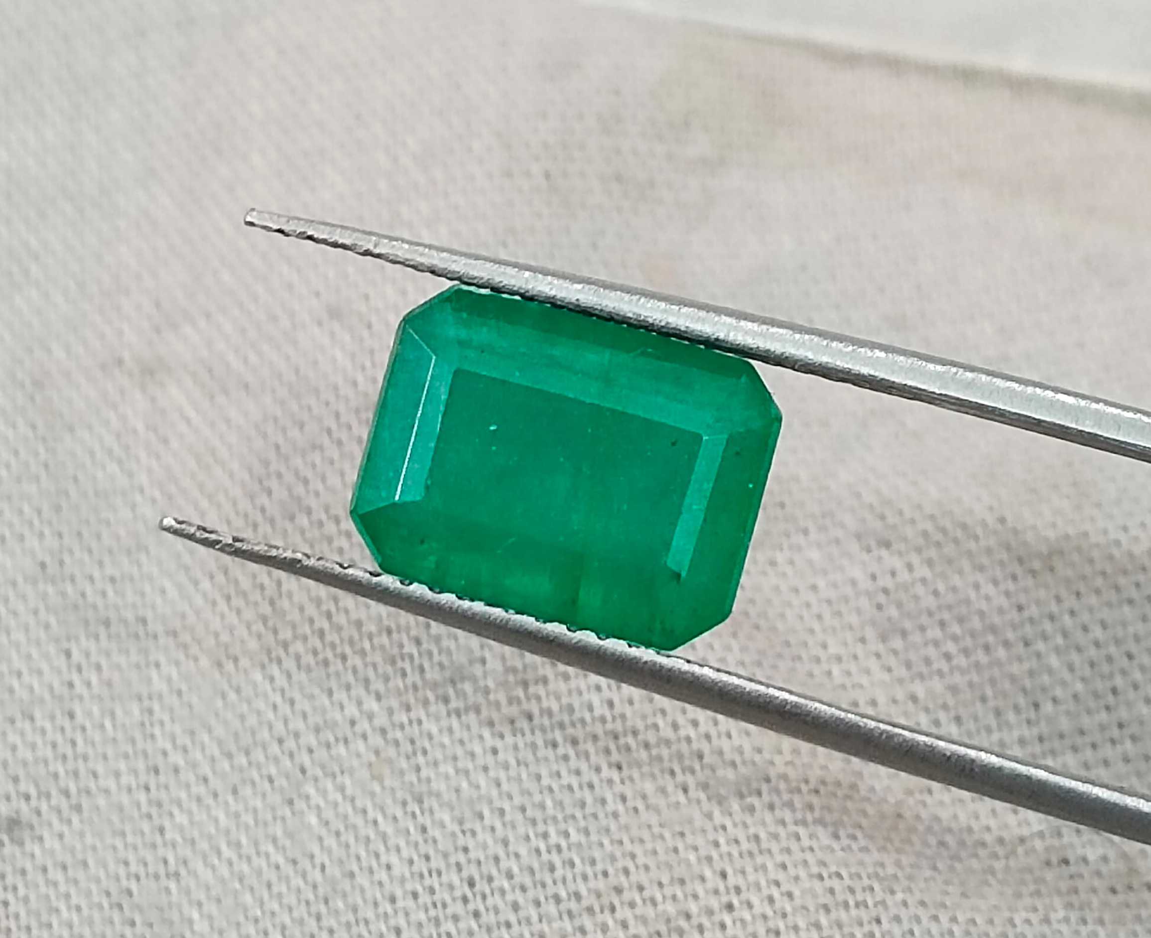 3.13ct GSI USA certified Zambian emerald octagon cut medium green stone
