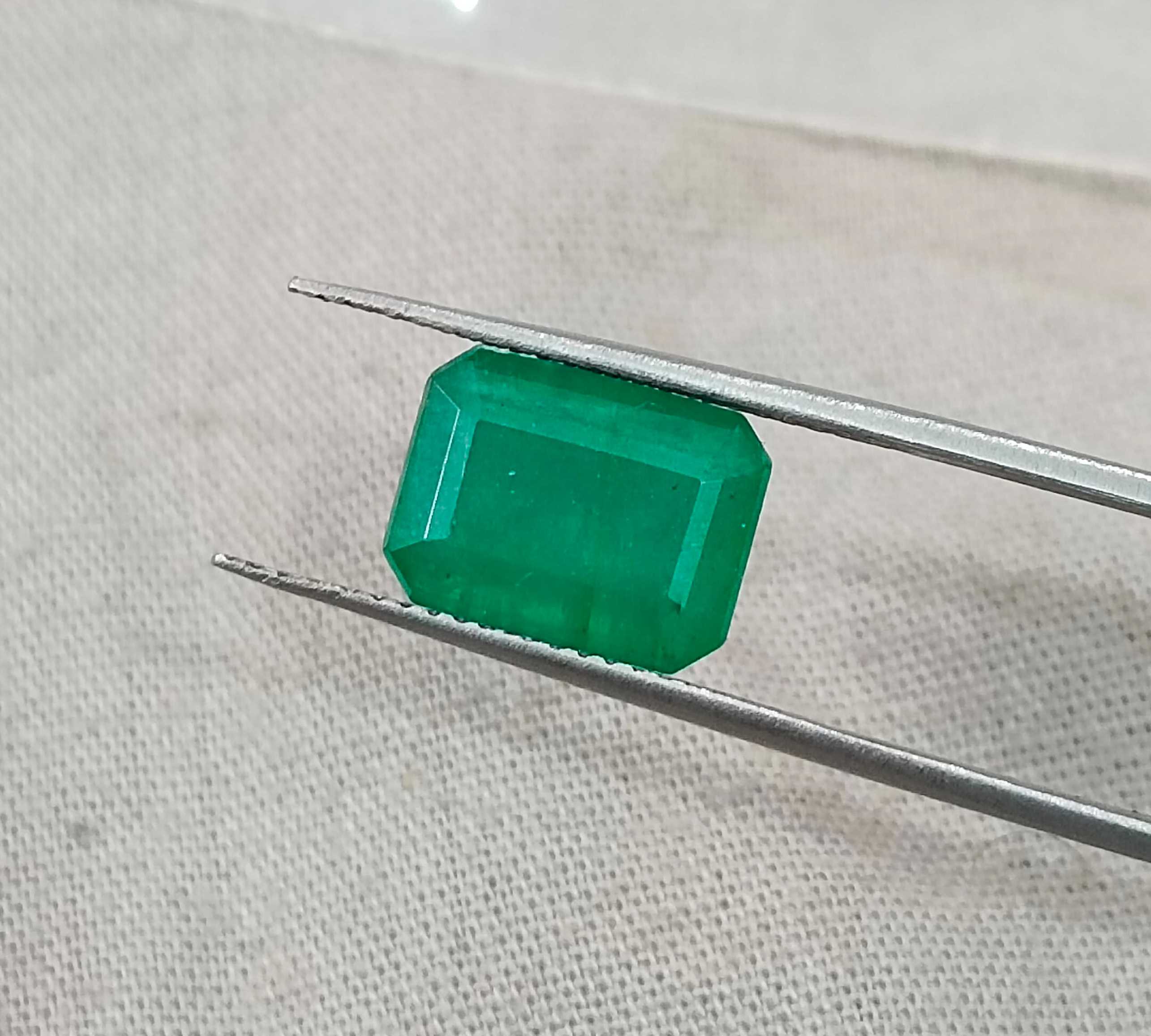 3.13ct GSI USA certified Zambian emerald octagon cut medium green stone