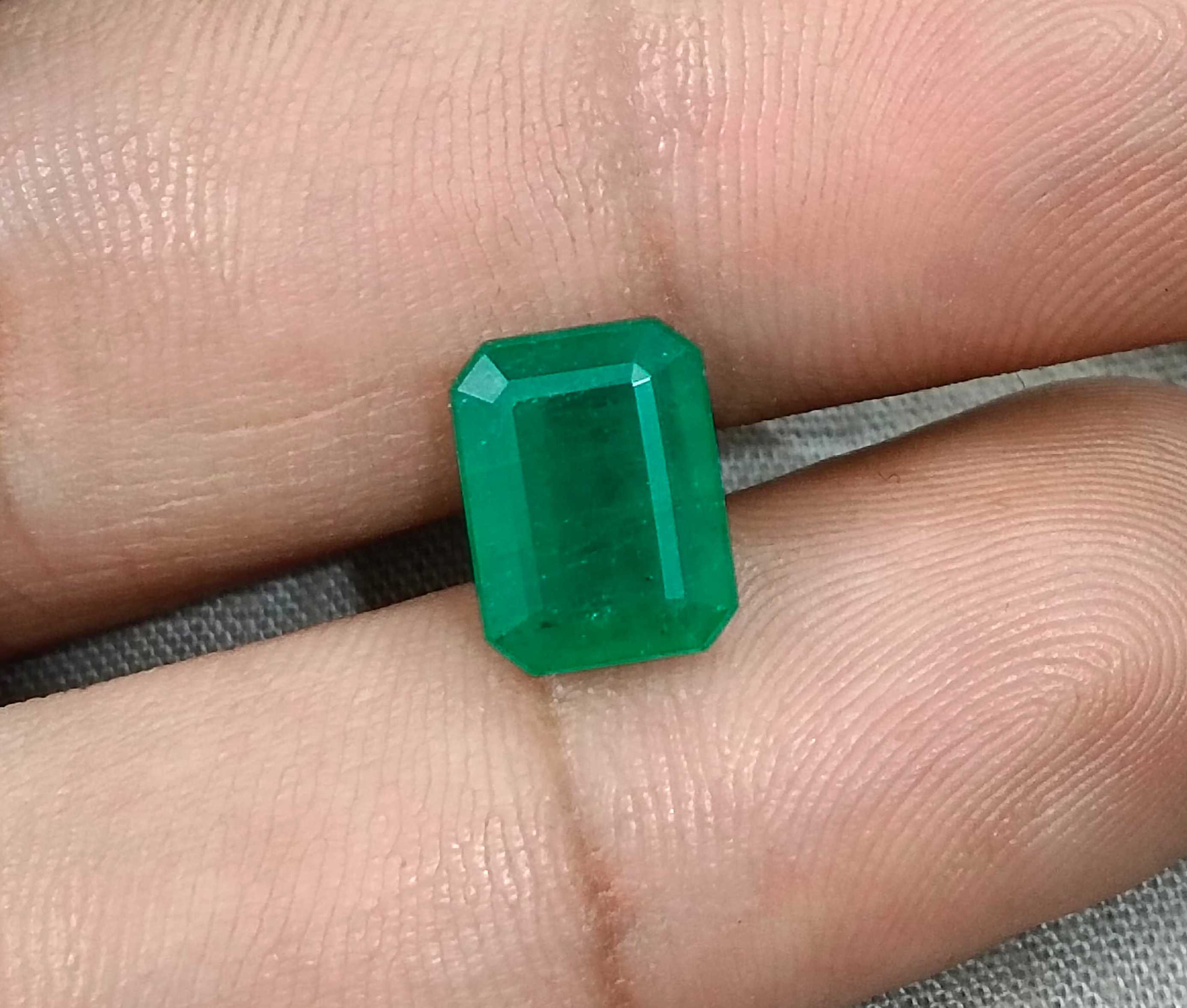 3.13ct GSI USA certified Zambian emerald octagon cut medium green stone