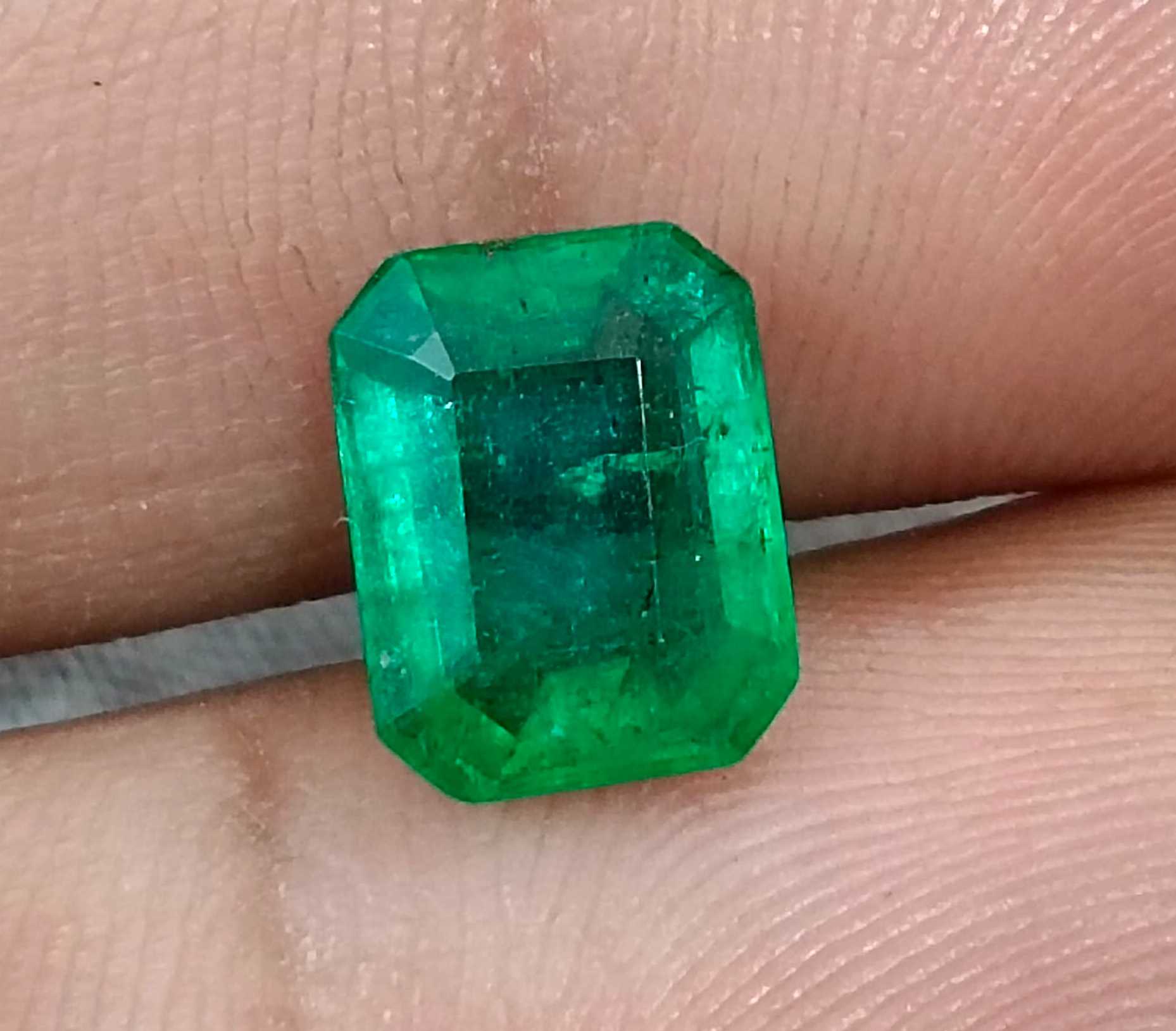 2.40ct GSI certified alpine green natural Zambian emerald stone 