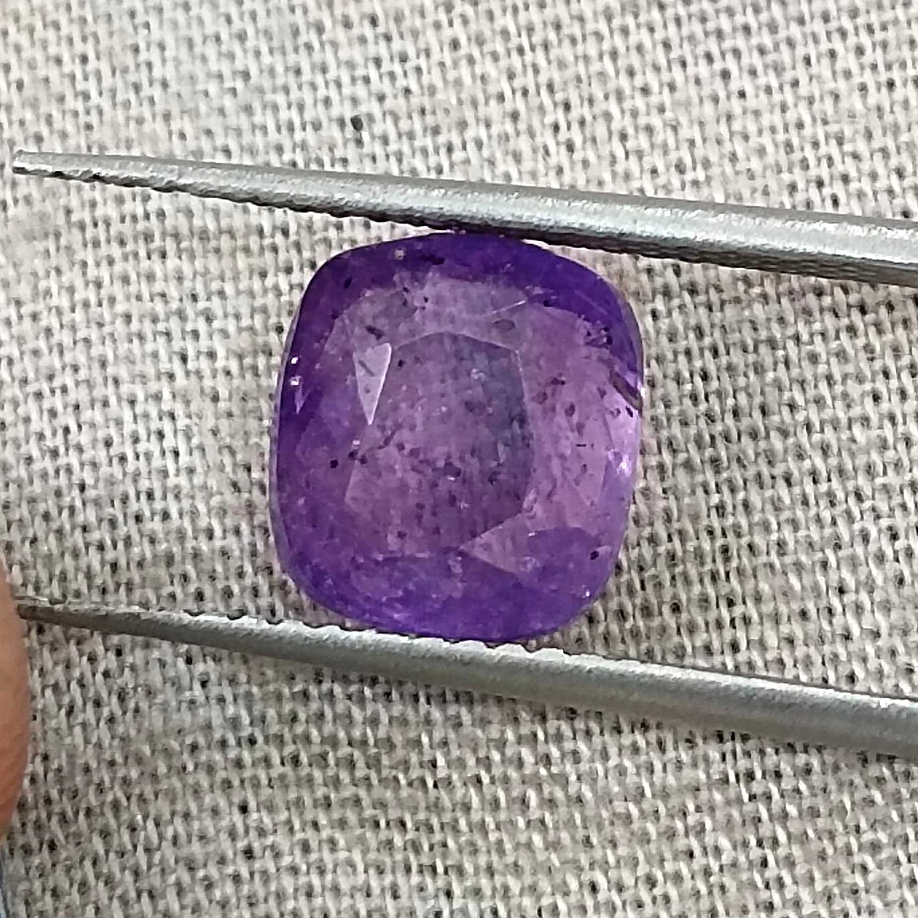 3.89ct GSI certified purple sapphire natural untreated cushion cut stone 