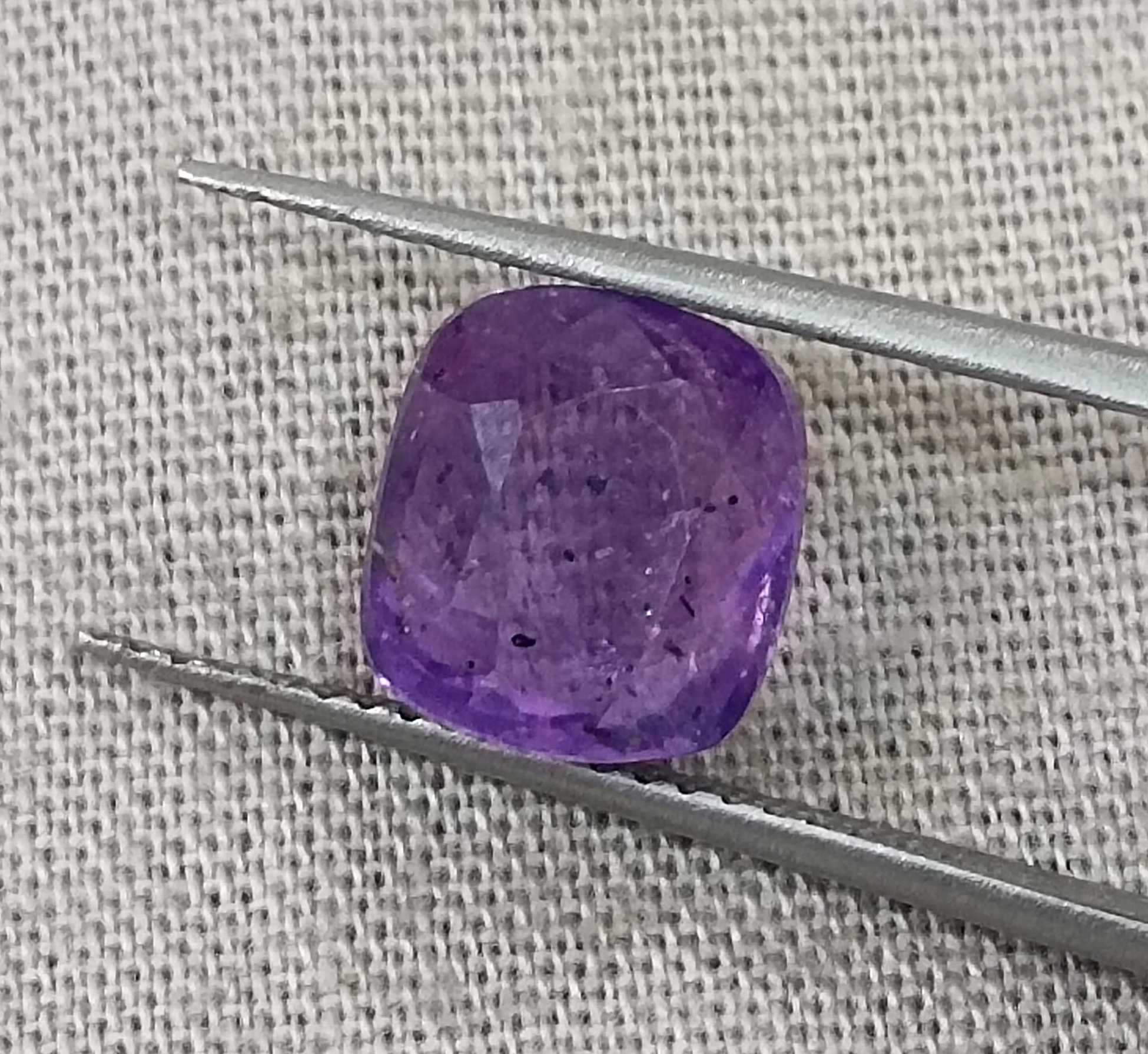 3.89ct GSI certified purple sapphire natural untreated cushion cut stone 