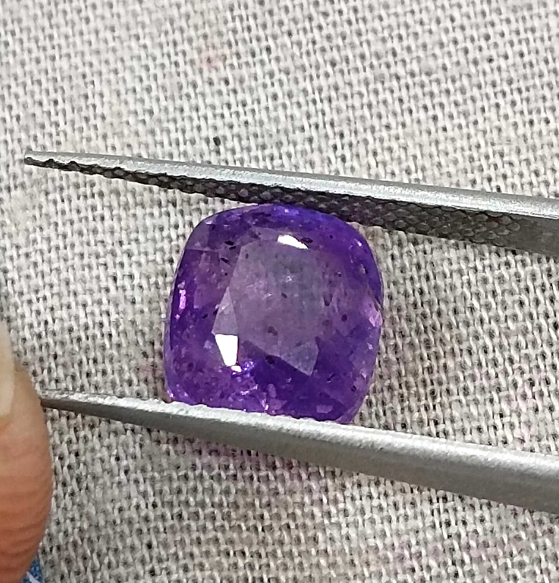 3.89ct GSI certified purple sapphire natural untreated cushion cut stone 