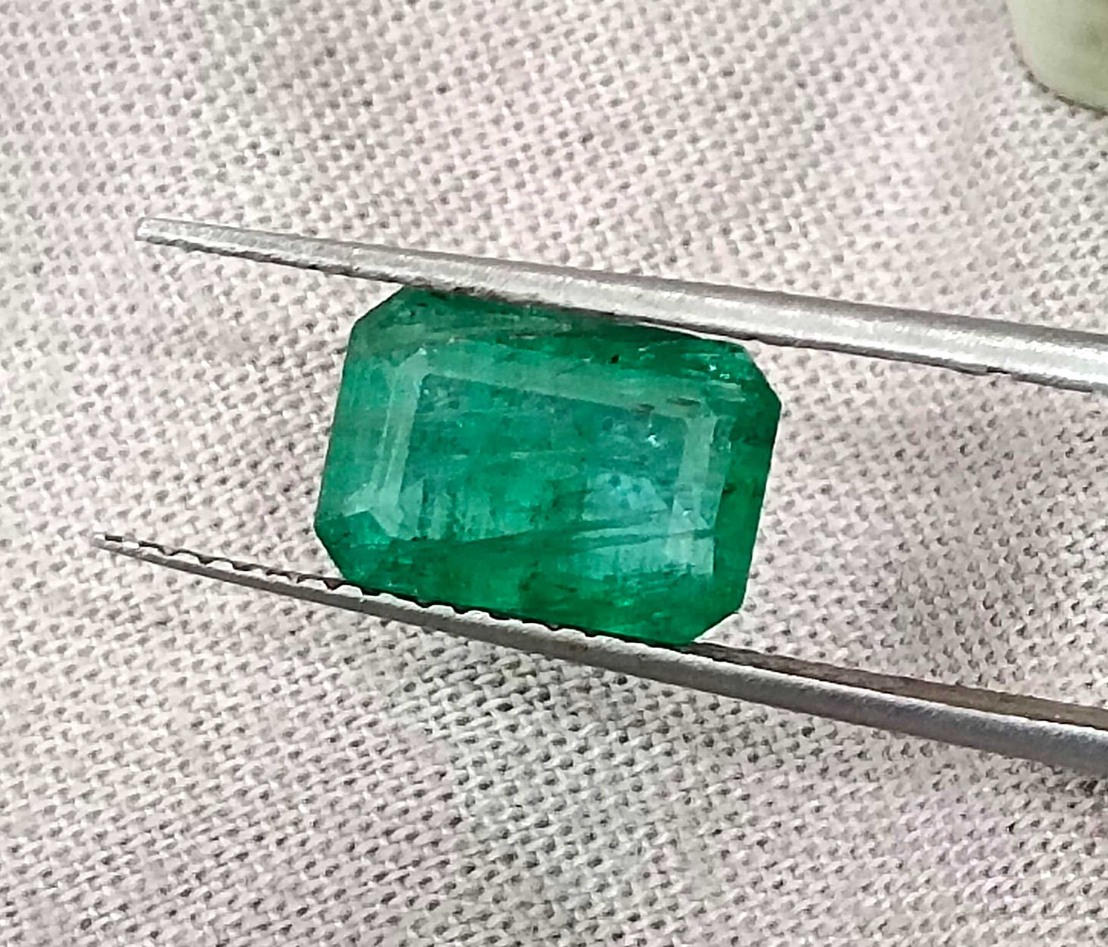 2.53ct Medium green natural Zambian emerald octagon cut gemstone