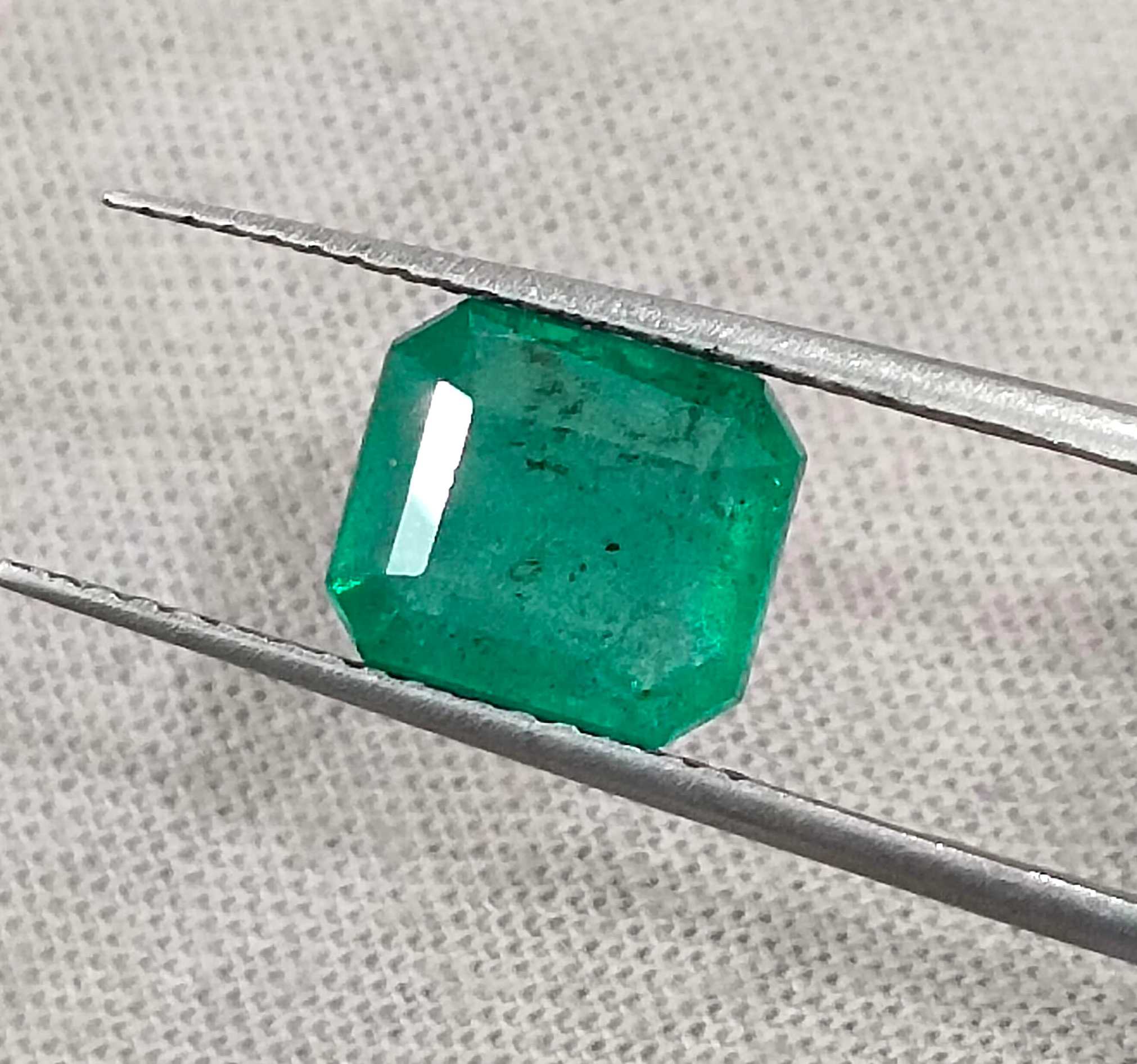2.11ct Medium light green octagon cut Zambian emerald stone 