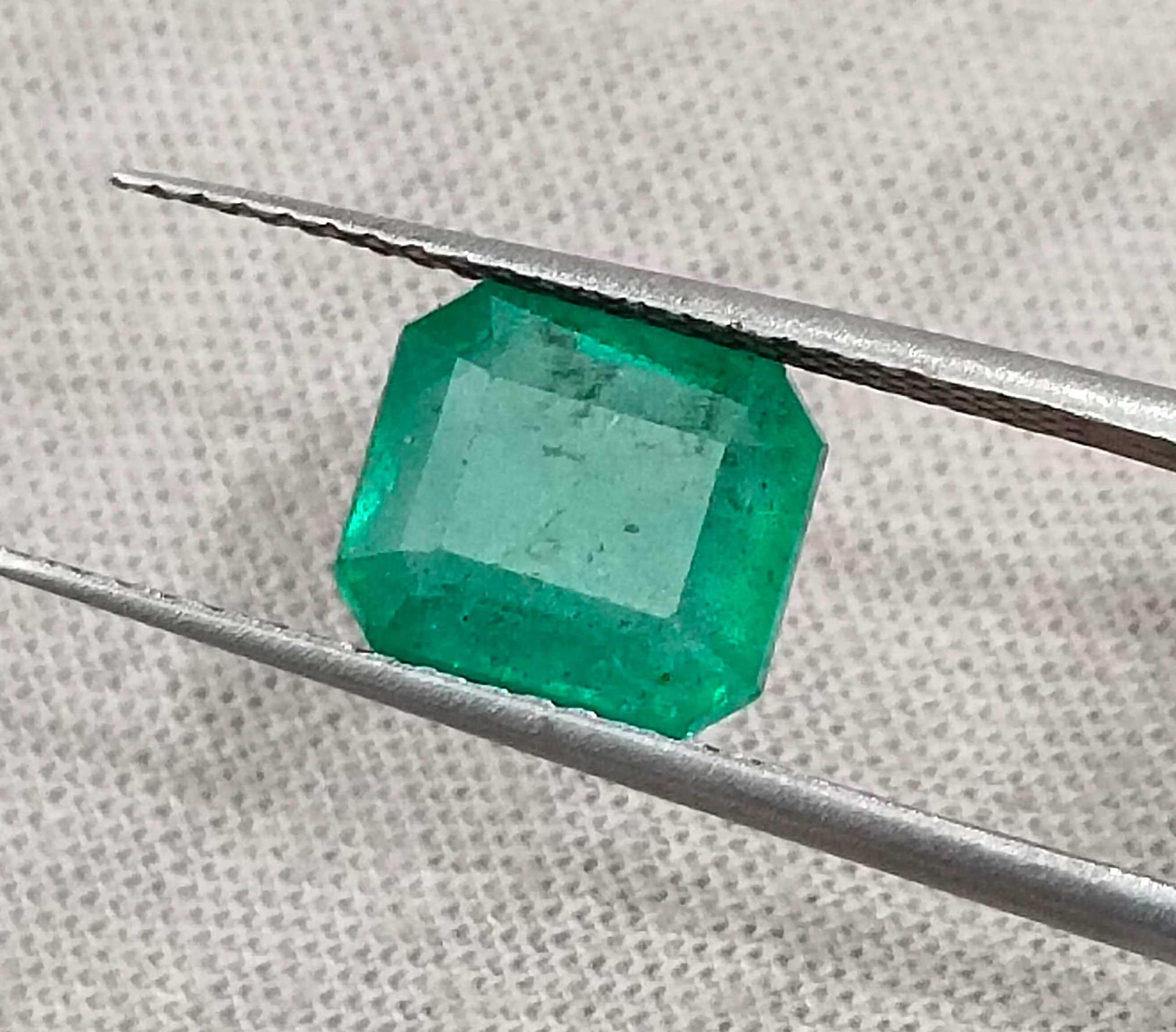 2.11ct Medium light green octagon cut Zambian emerald stone 