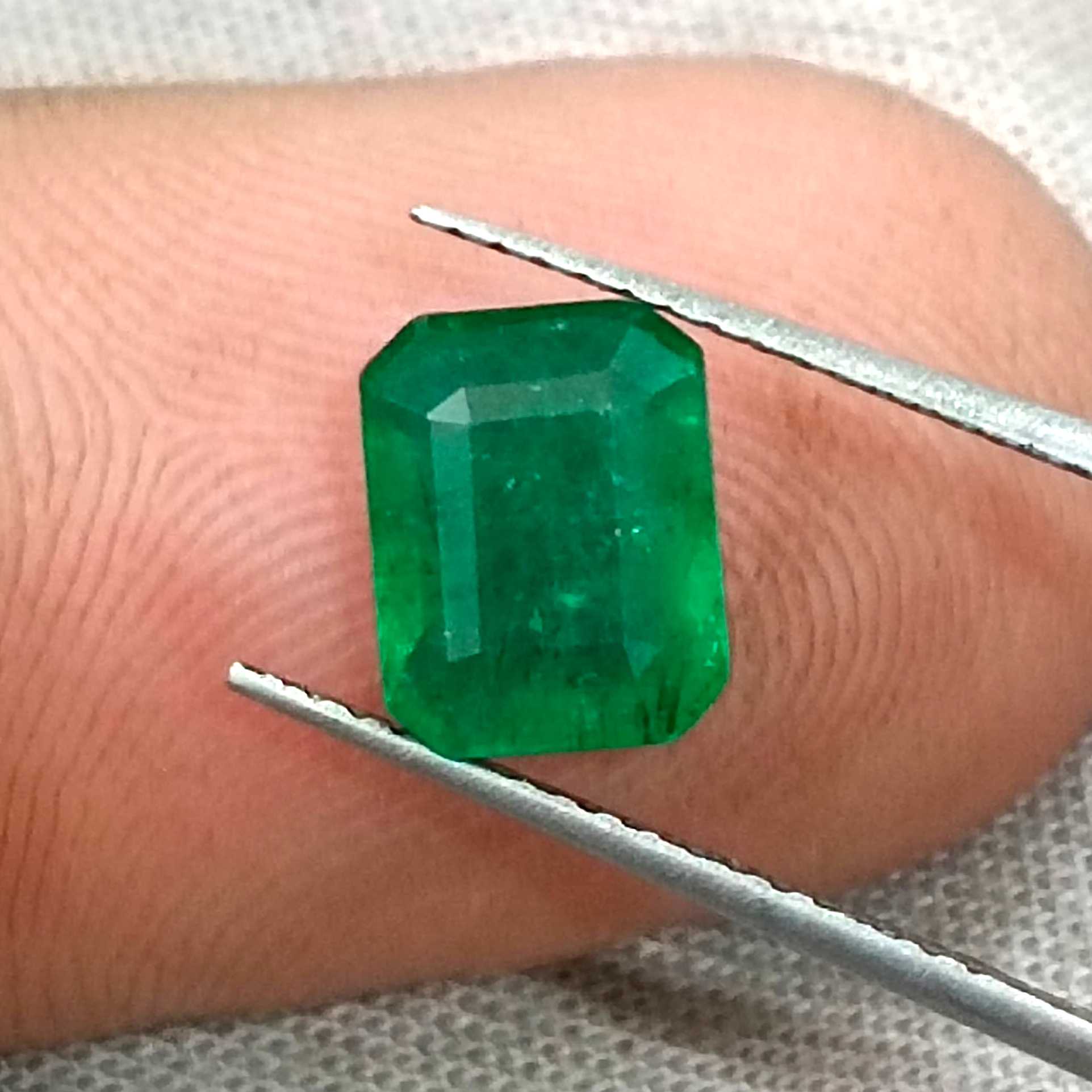 1.44ct GSI certified deep green octagon cut Zambian emerald stone 