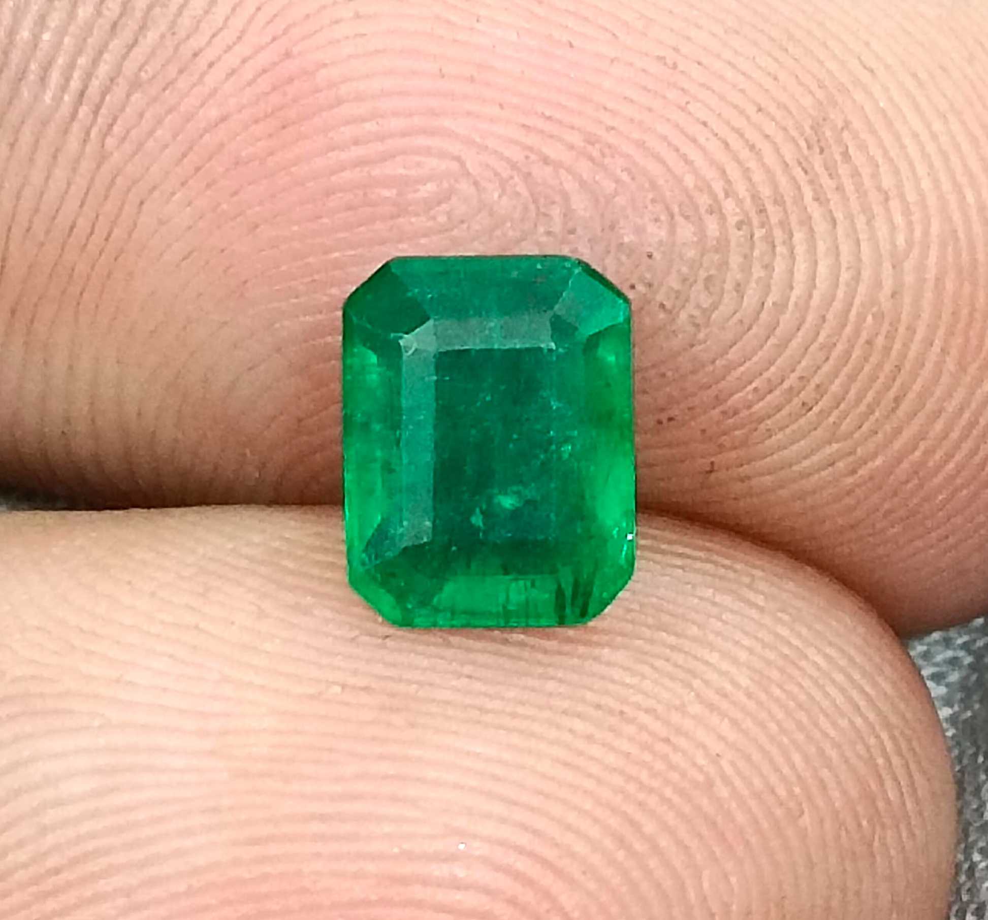 1.44ct GSI certified deep green octagon cut Zambian emerald stone 