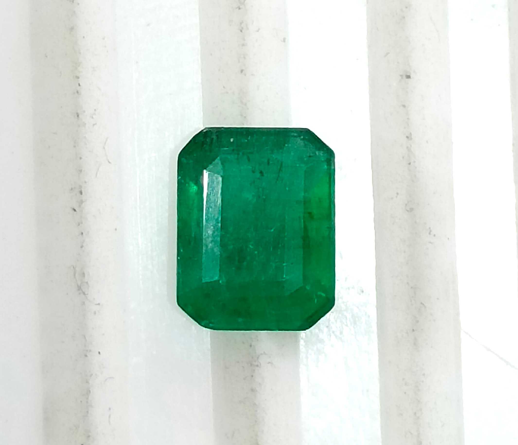 1.44ct GSI certified deep green octagon cut Zambian emerald stone 