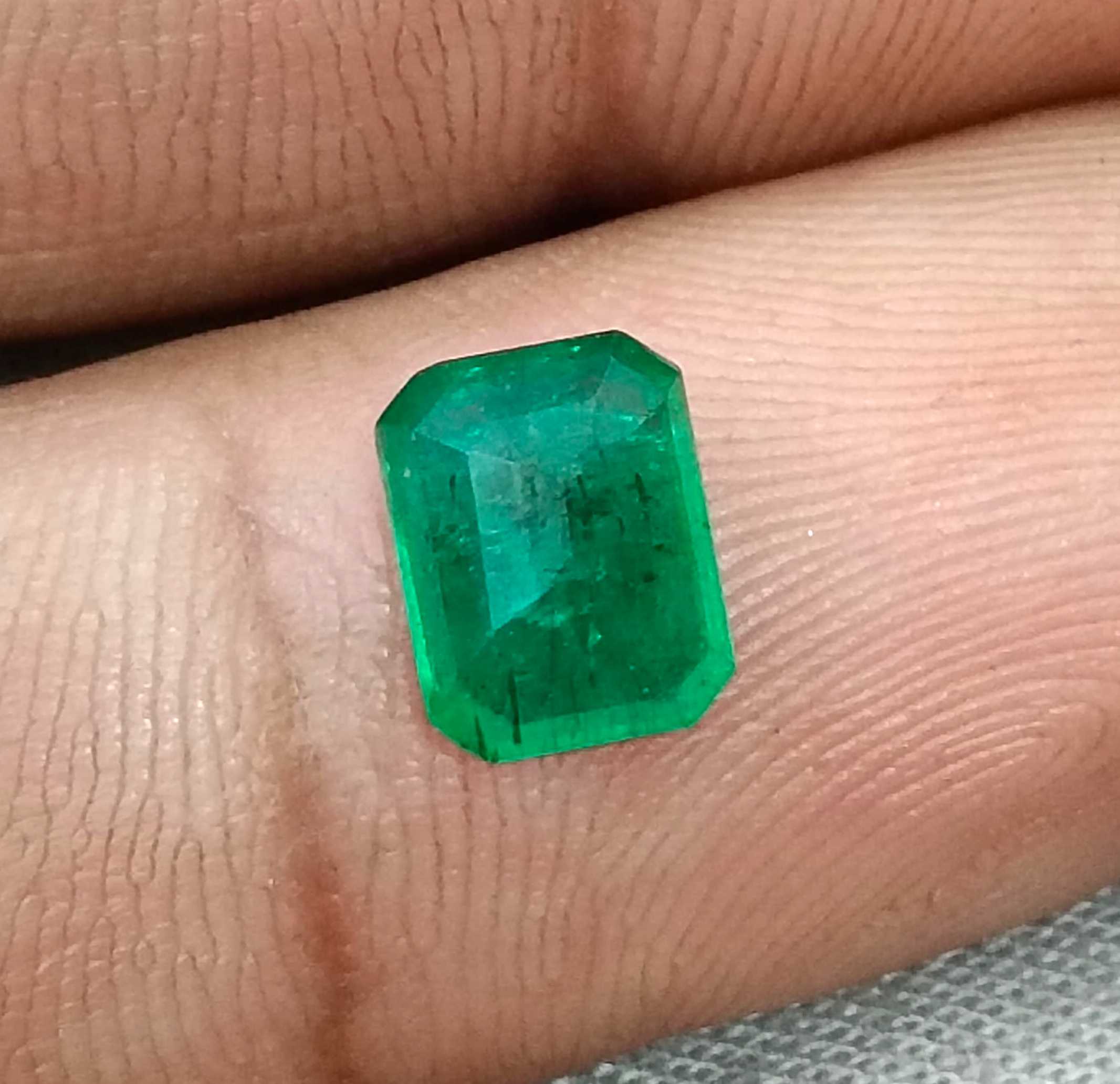1.44ct GSI certified deep green octagon cut Zambian emerald stone 