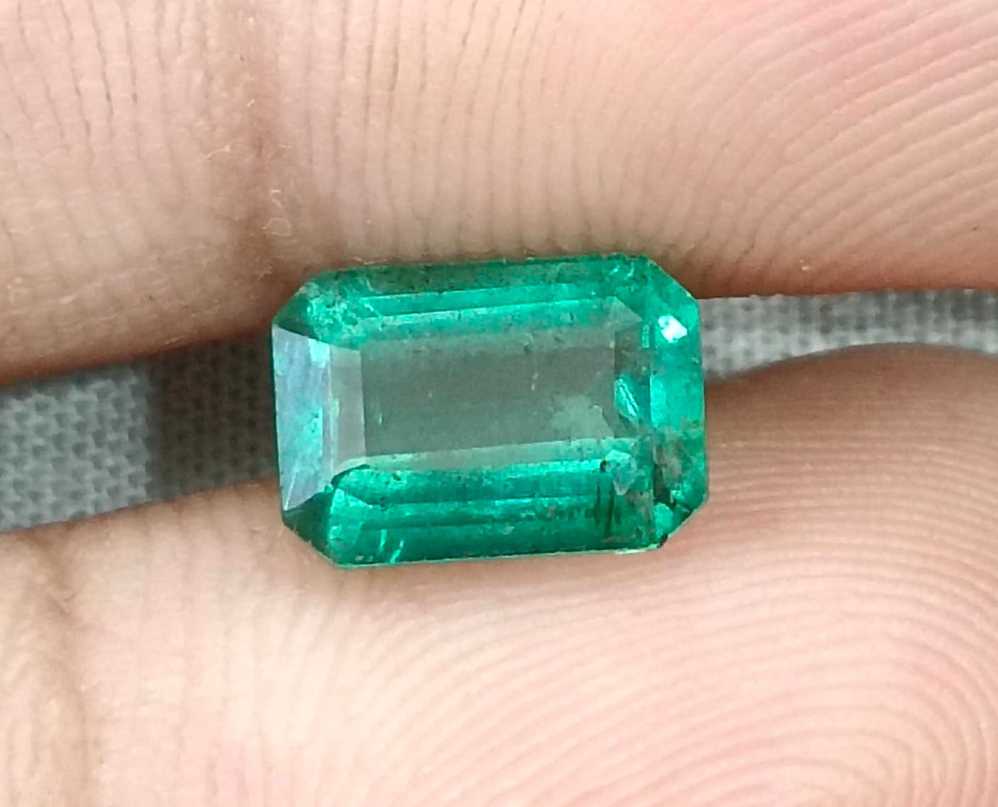 2.32ct Medium light metallic green octagon cut Zambian emerald stone 