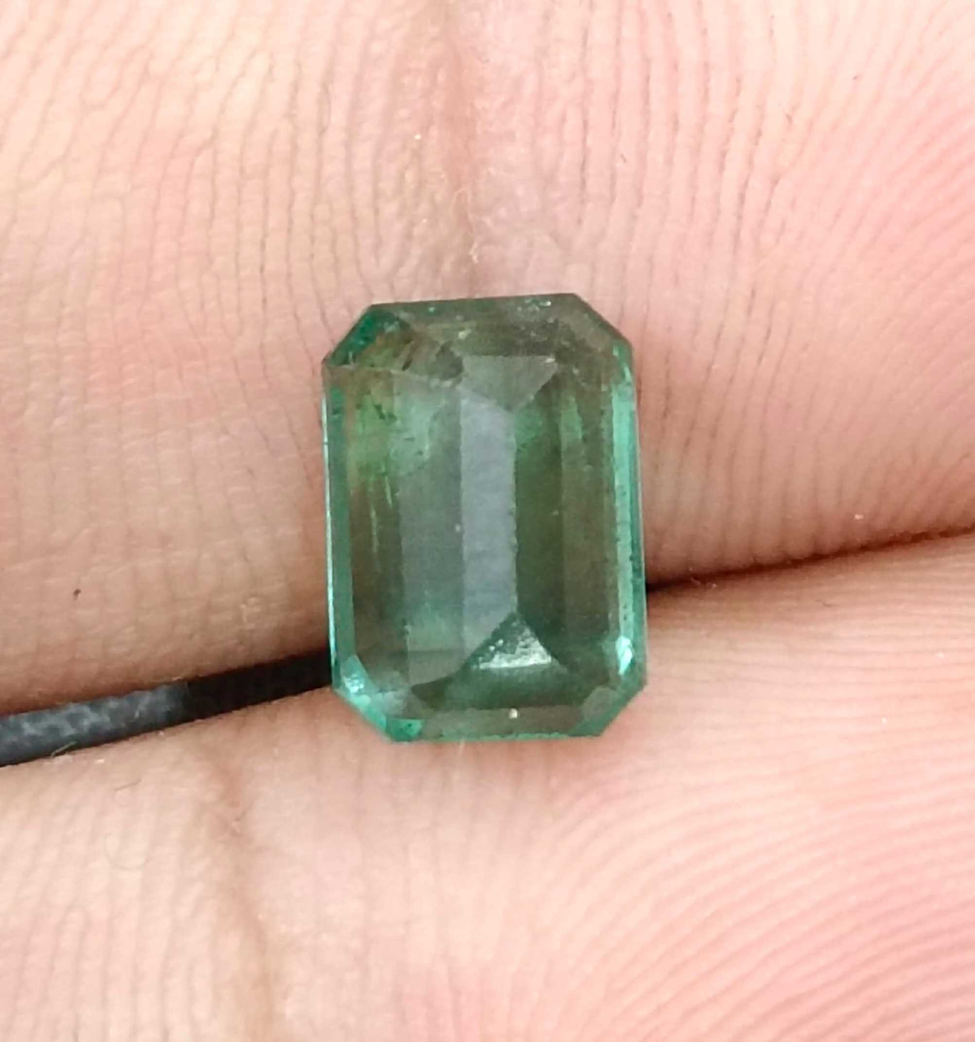 2.32ct Medium light metallic green octagon cut Zambian emerald stone 