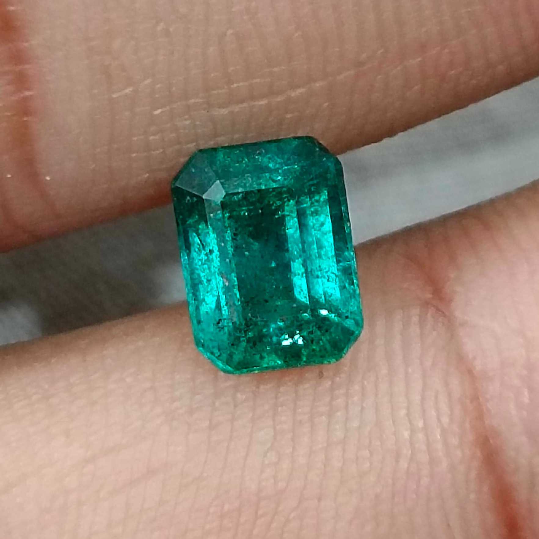 2.16ct Certified shiny medium deep bluish green Zambian emerald /