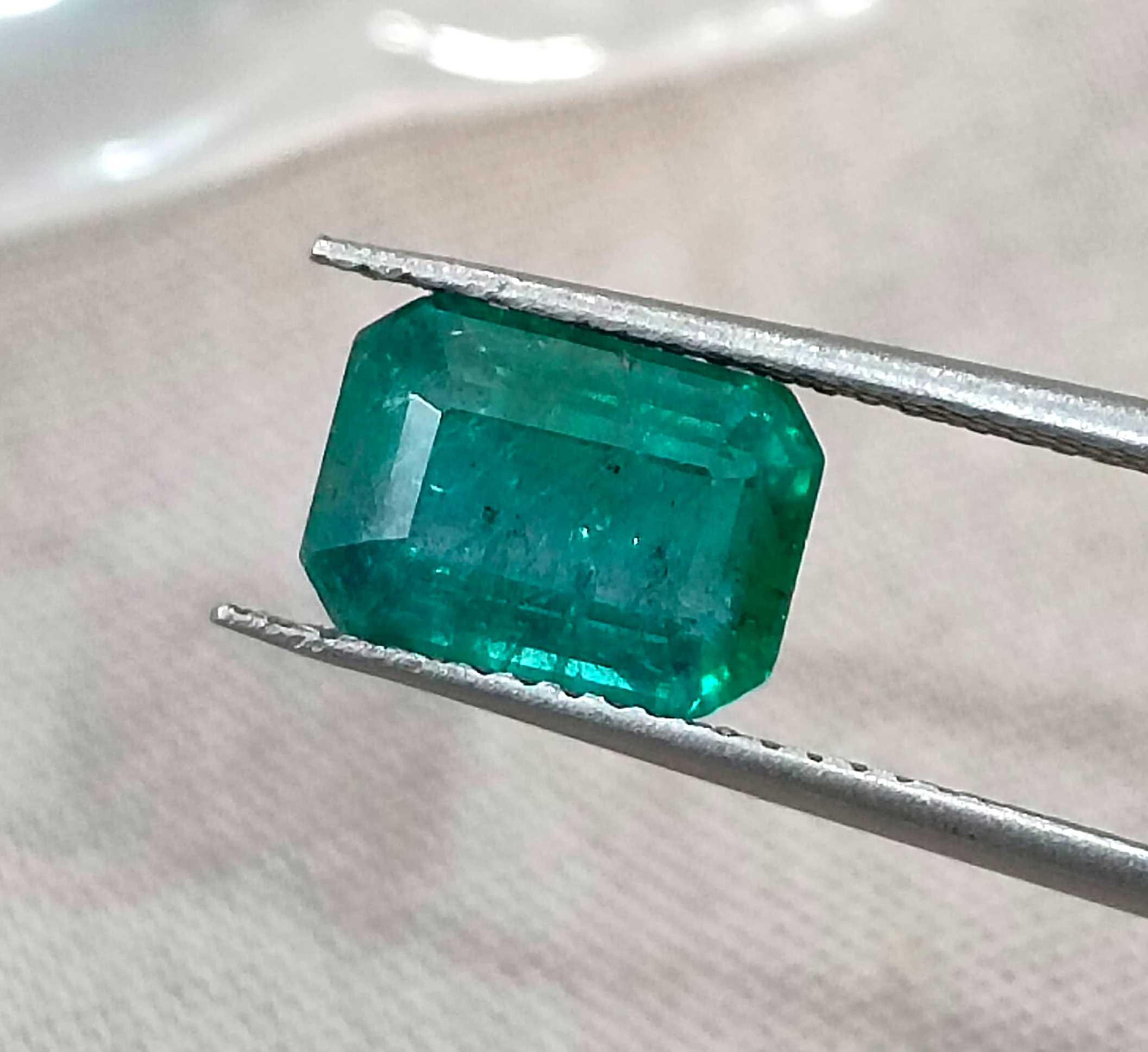 2.19ct Certified deep green natural octagon cut Zambian emerald gemstone