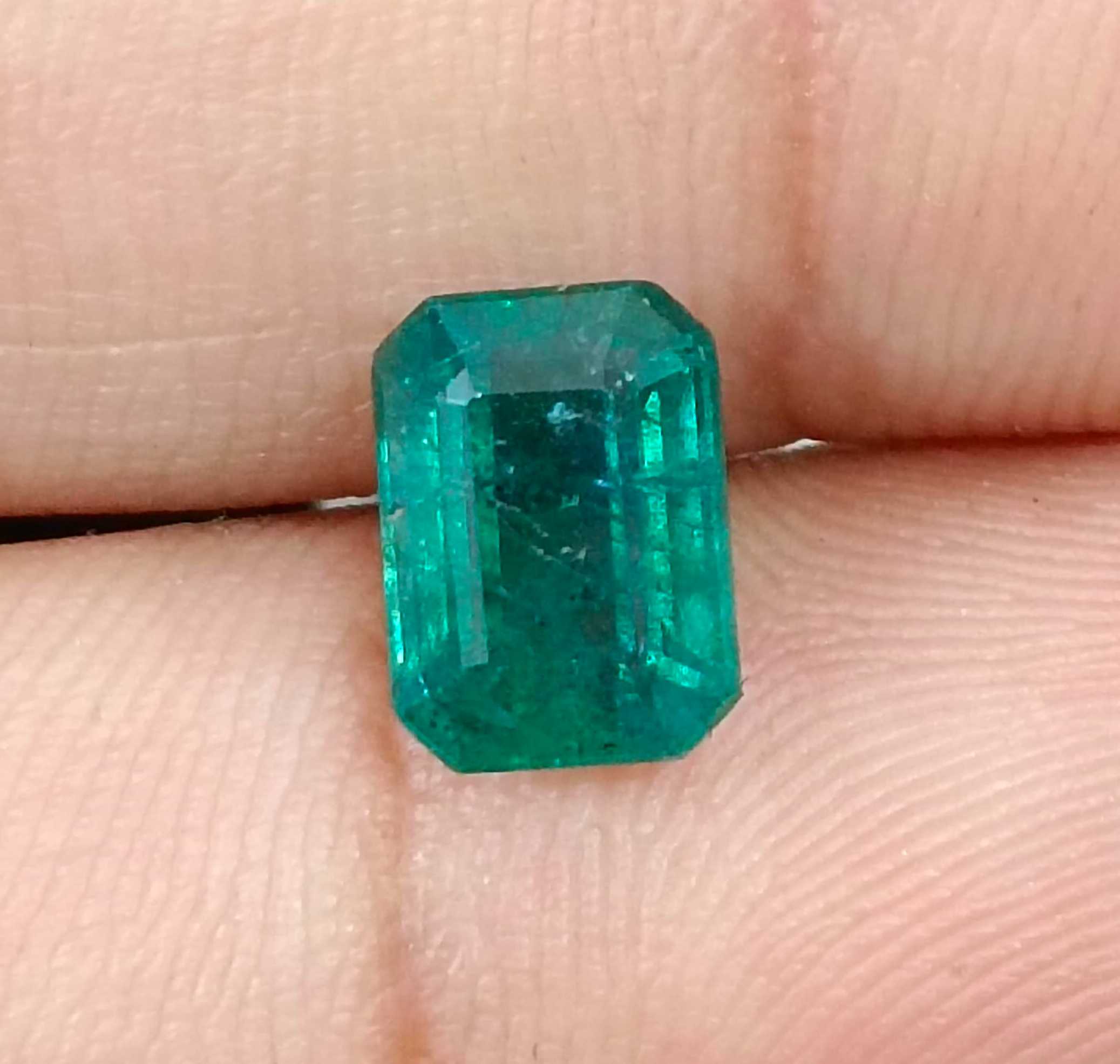 2.19ct Certified deep green natural octagon cut Zambian emerald gemstone