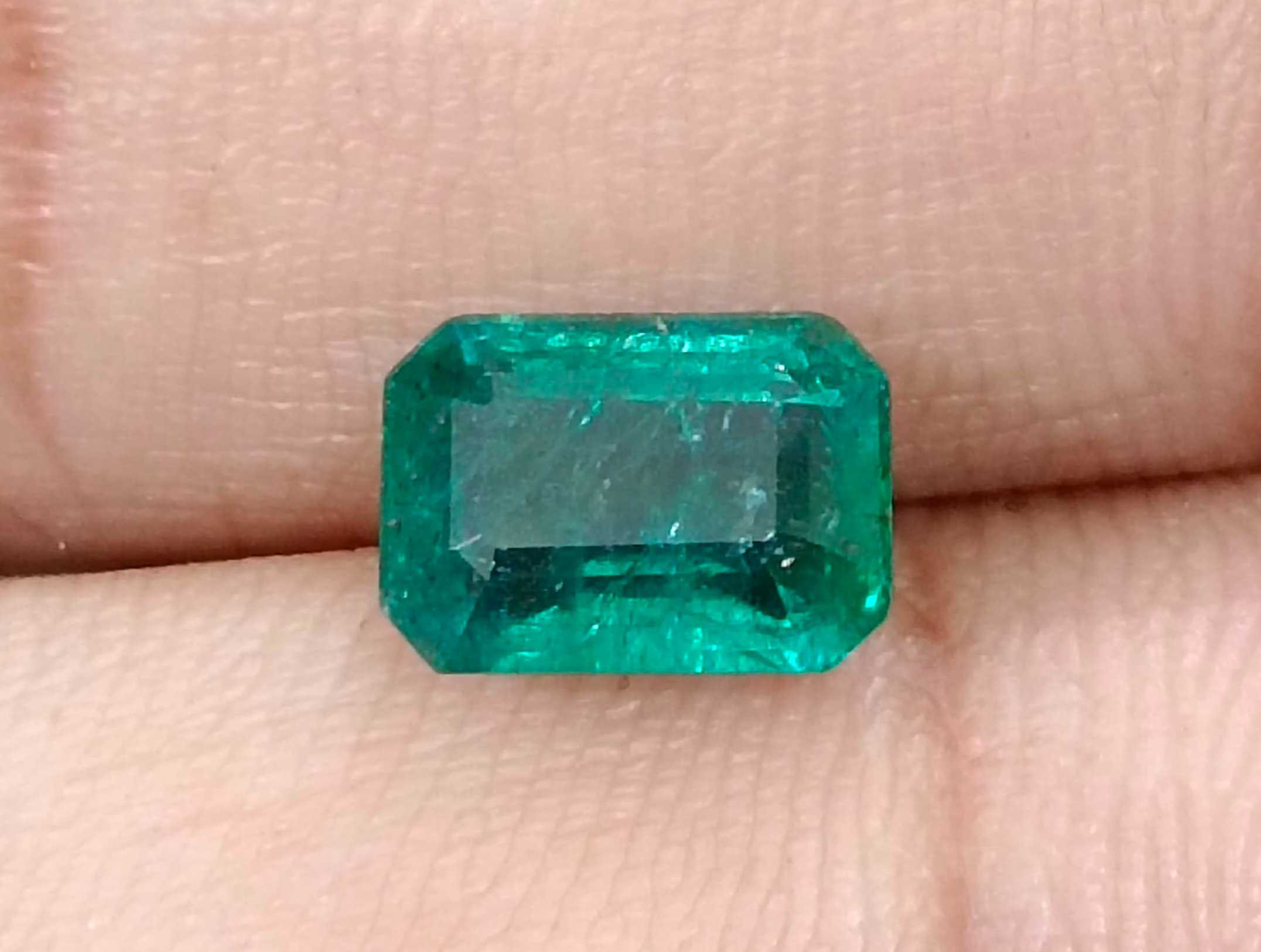 2.19ct Certified deep green natural octagon cut Zambian emerald gemstone