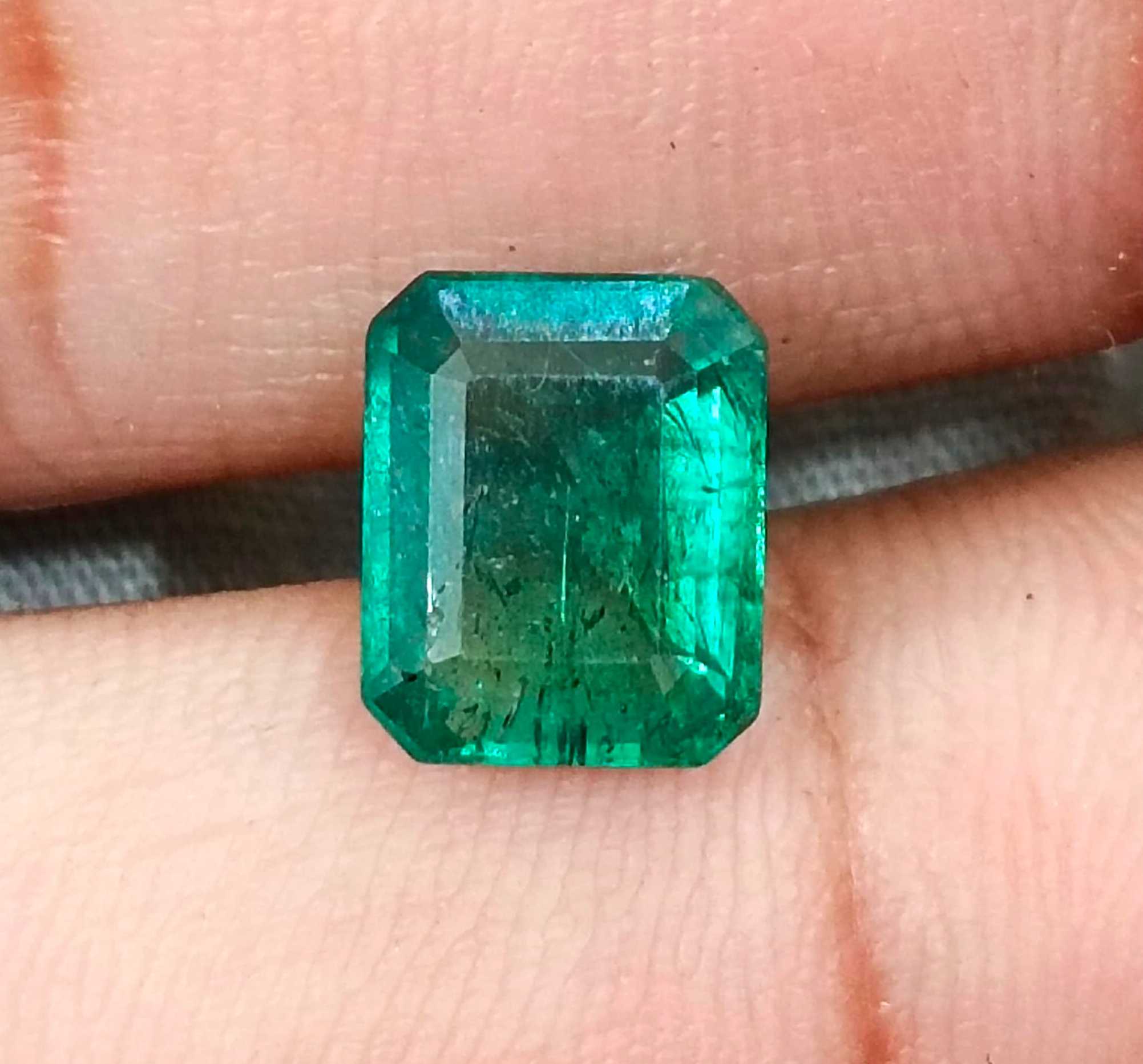 2.85ct GSI USA certified octagon cut deep forest green Zambian emerald 