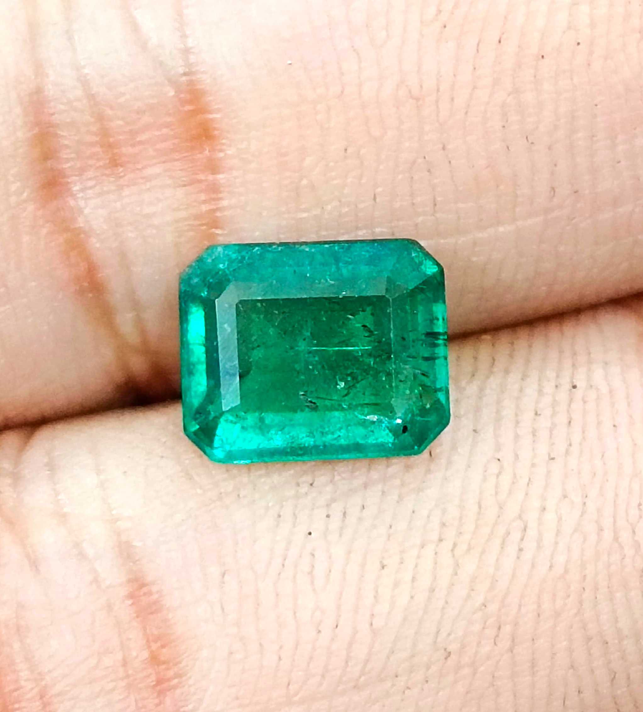 2.85ct GSI USA certified octagon cut deep forest green Zambian emerald 