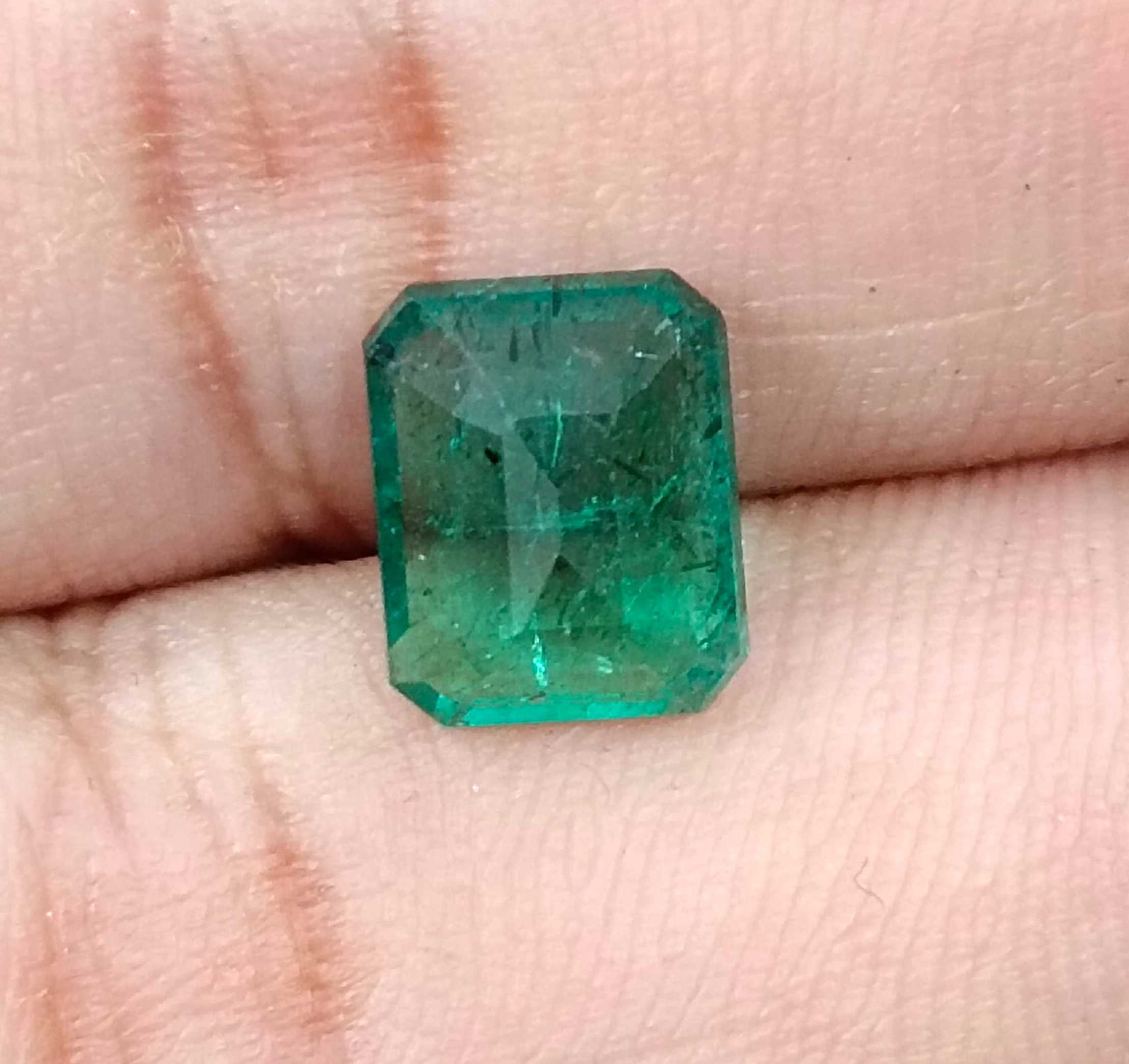 2.85ct GSI USA certified octagon cut deep forest green Zambian emerald 