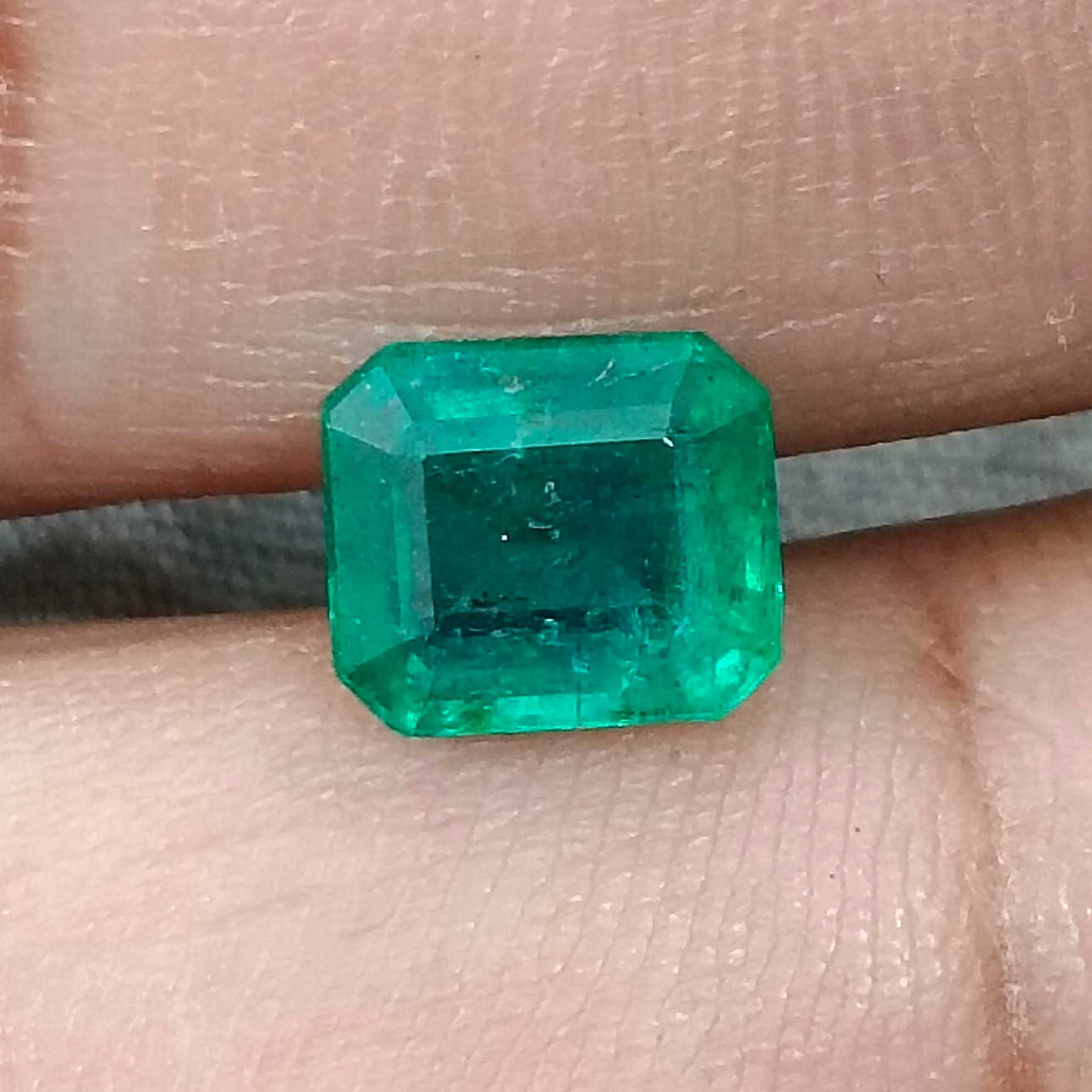 2.08ct Certified deep green natural octagon cut Zambian emerald stone /