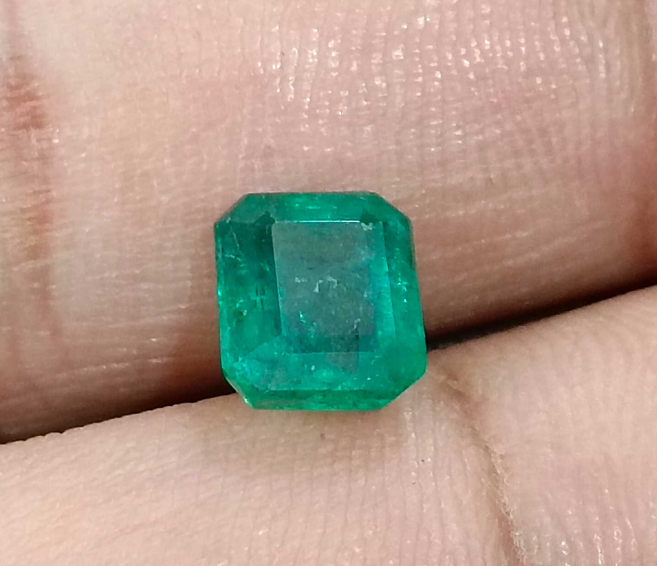 2.08ct Certified deep green natural octagon cut Zambian emerald stone 