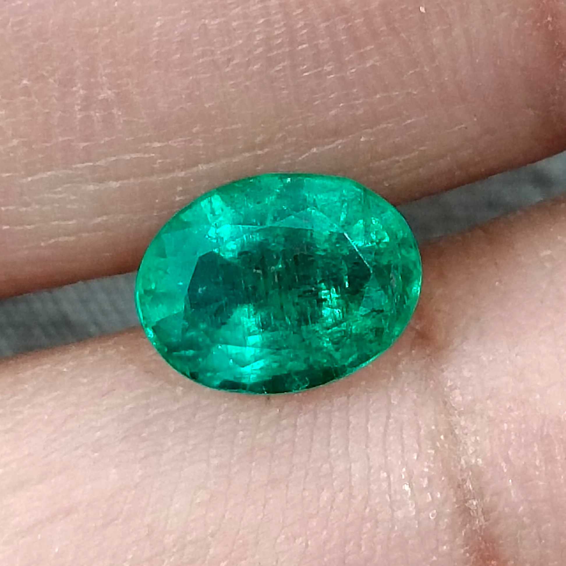 1.92ct GSI USA certified medium deep green oval cut Zambian emerald stone /
