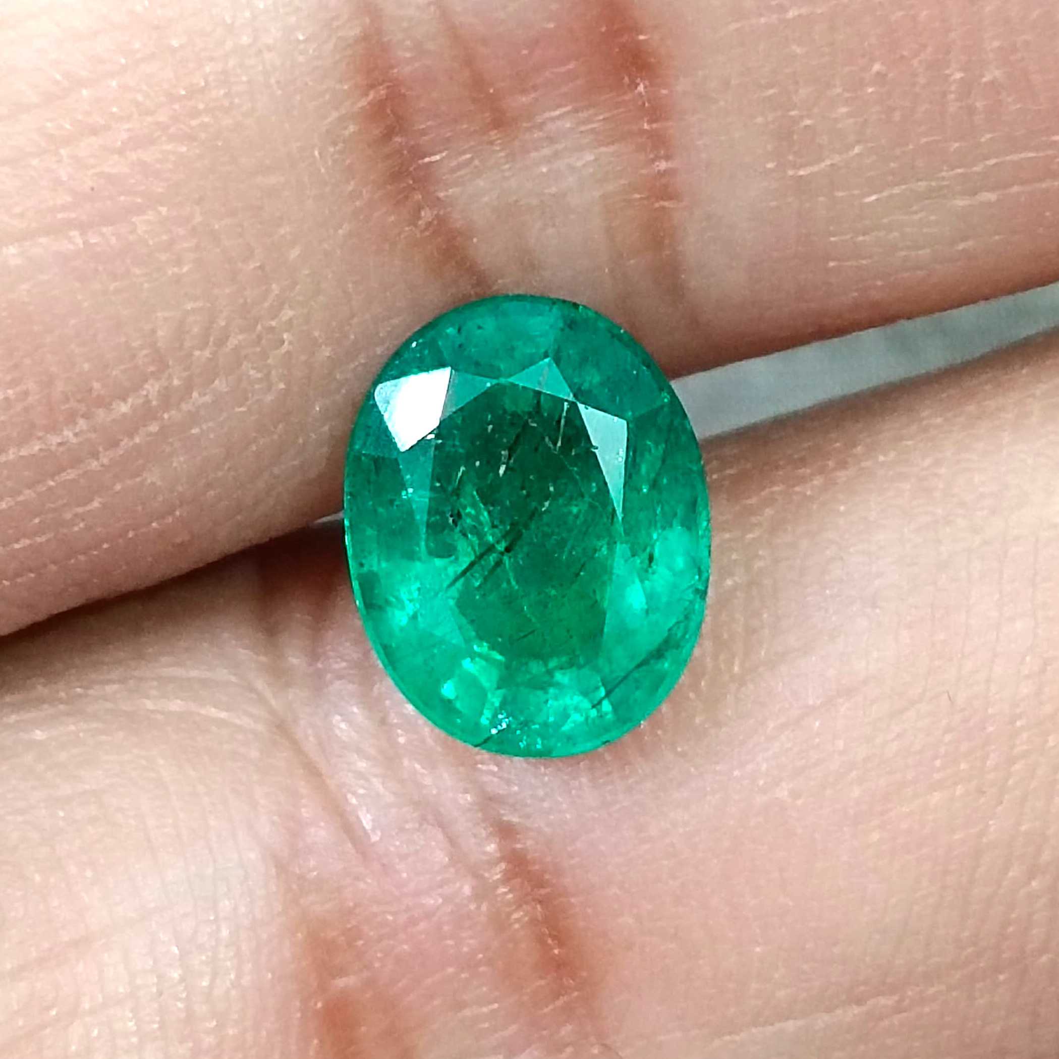 3.04ct GSI certified forest green oval cut Zambian emerald stone /