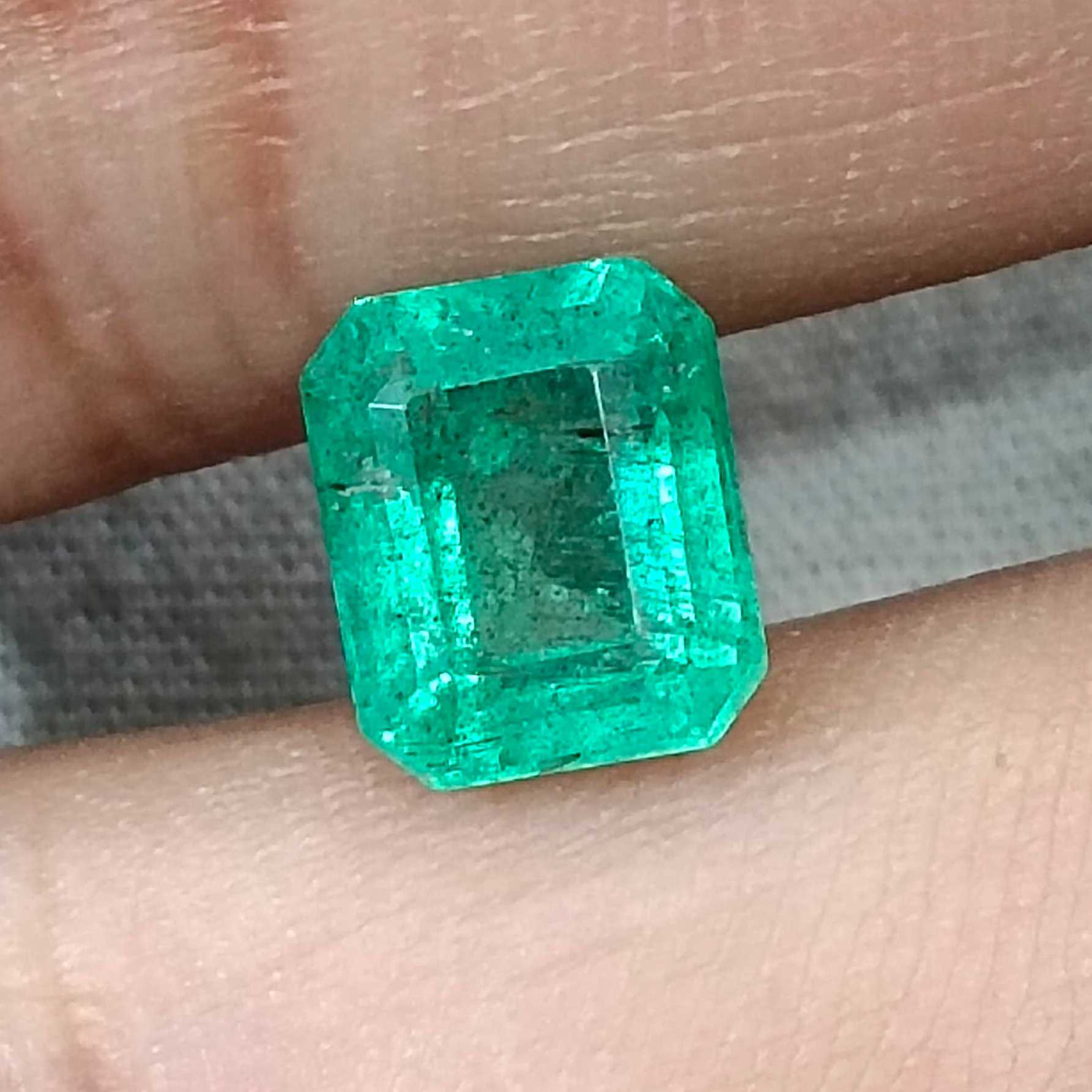 2.57ct GSI USA certified pastel green octagon cut Zambian emerald stone /