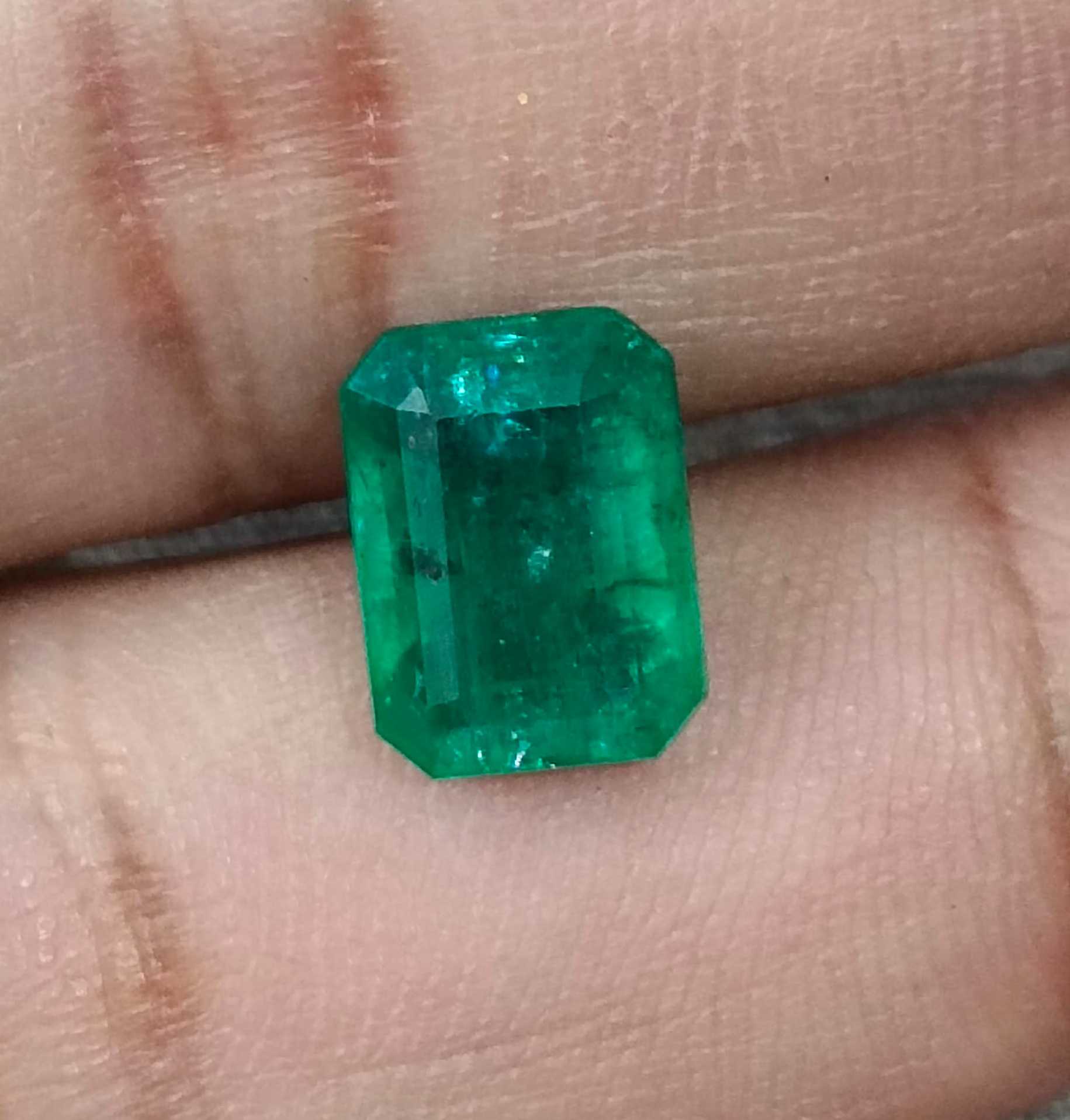 3.15ct Certified deep green octagon cut Zambian emerald stone 