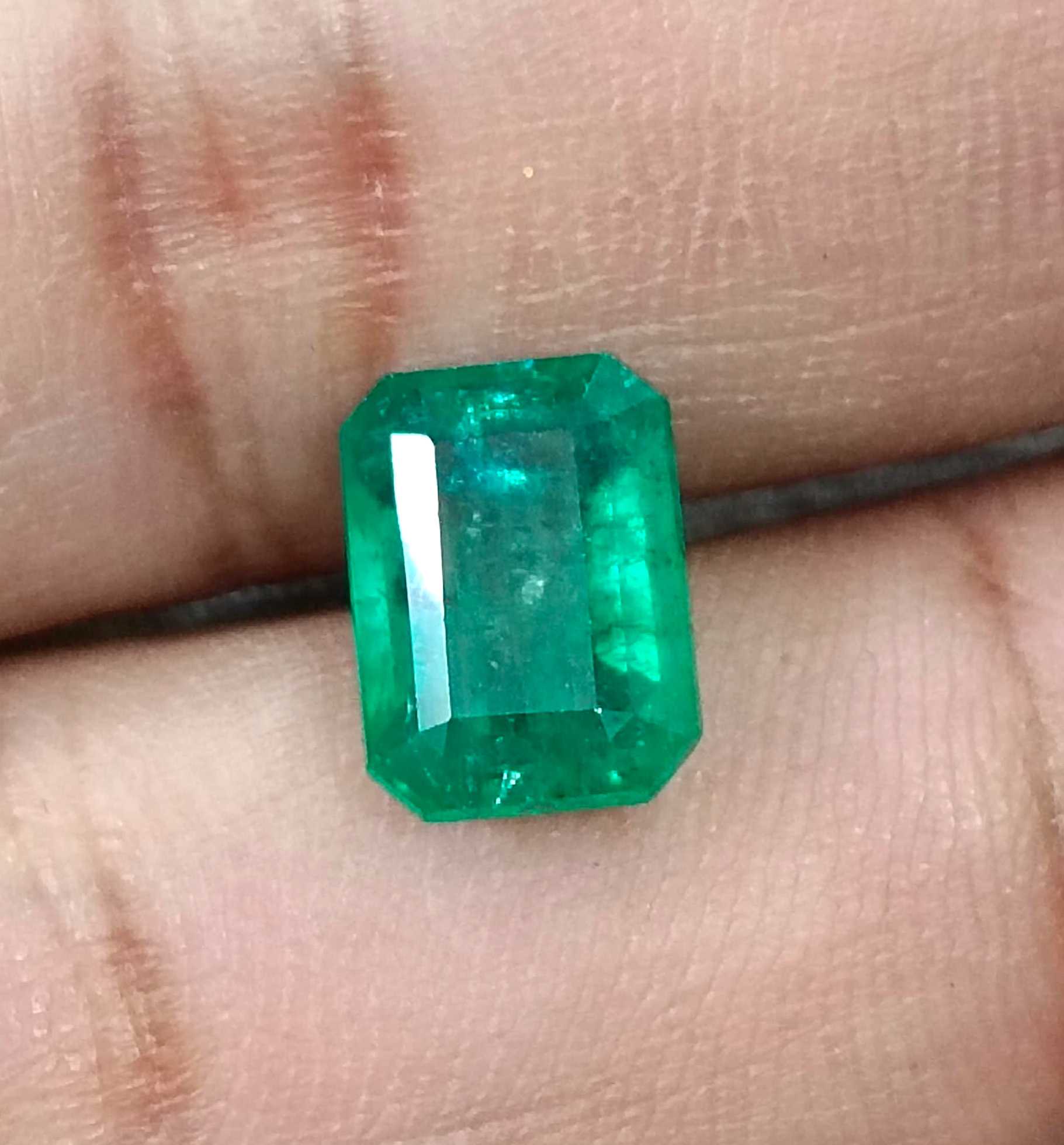 3.15ct Certified deep green octagon cut Zambian emerald stone 