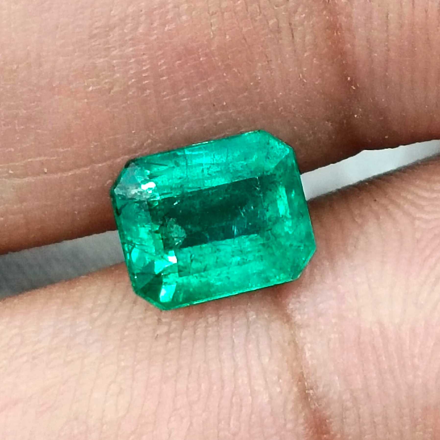 2.15ct GSI USA certified medium green octagon cut Zambian emerald stone /