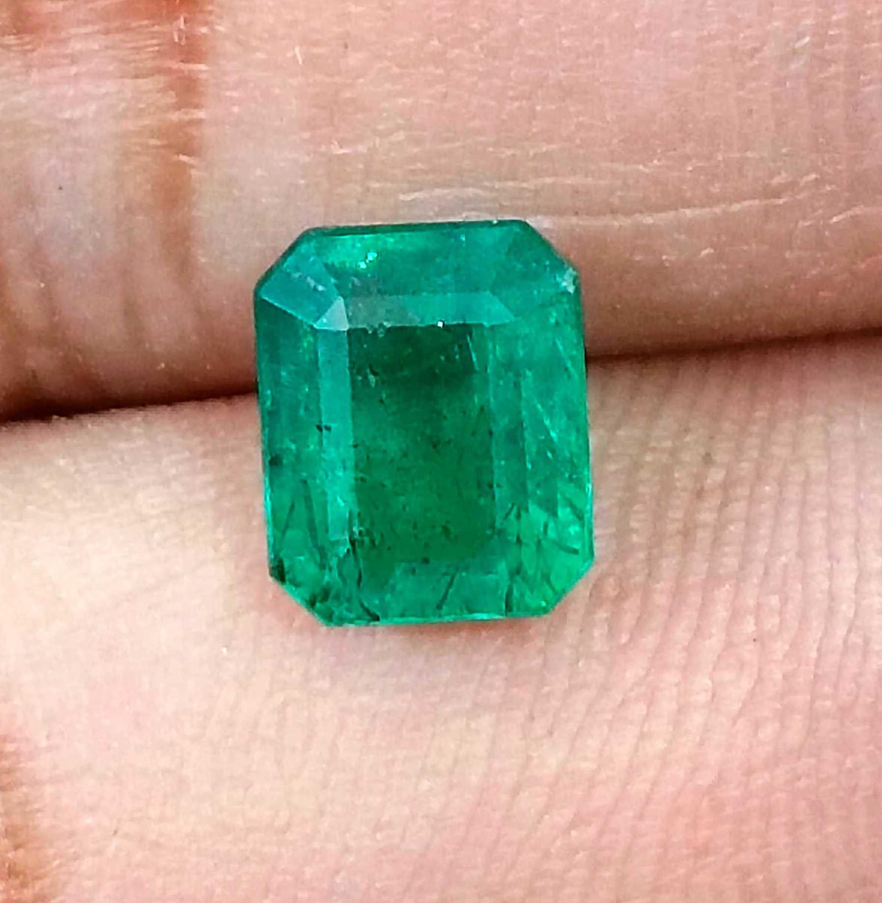 2.15ct GSI USA certified medium green octagon cut Zambian emerald stone 