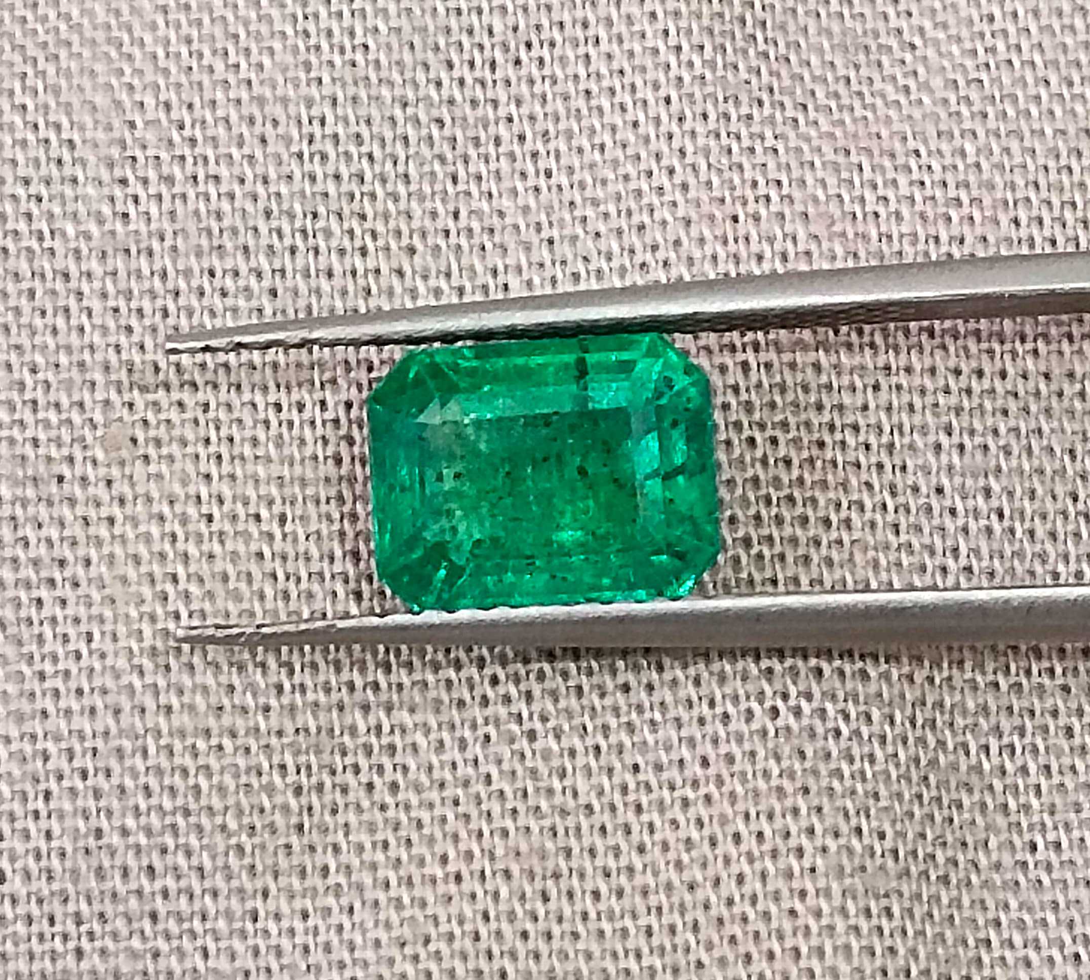 1.95ct Certified medium bright glass green octagon cut Zambian emerald stone 