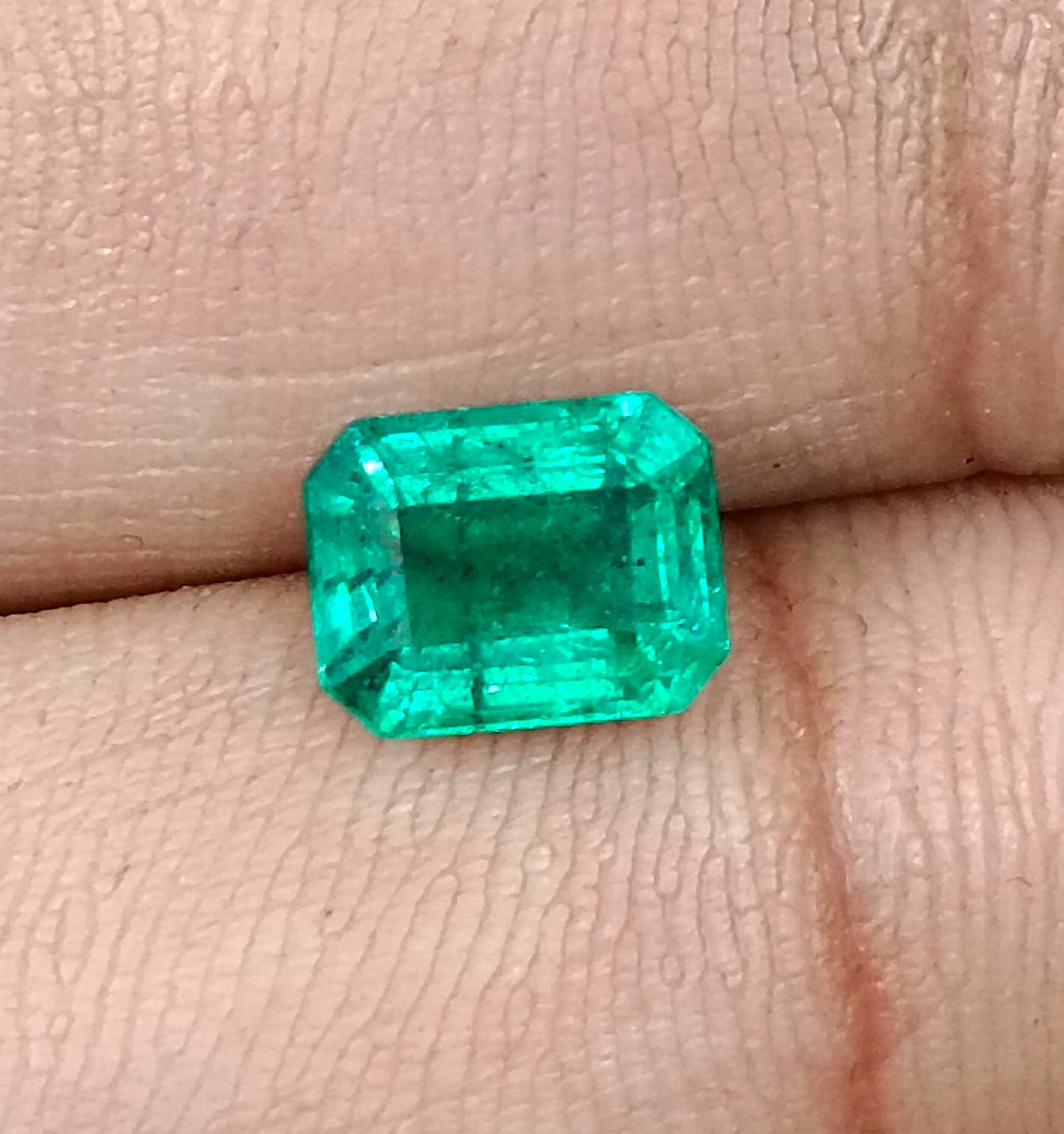 1.95ct Certified medium bright glass green octagon cut Zambian emerald stone 