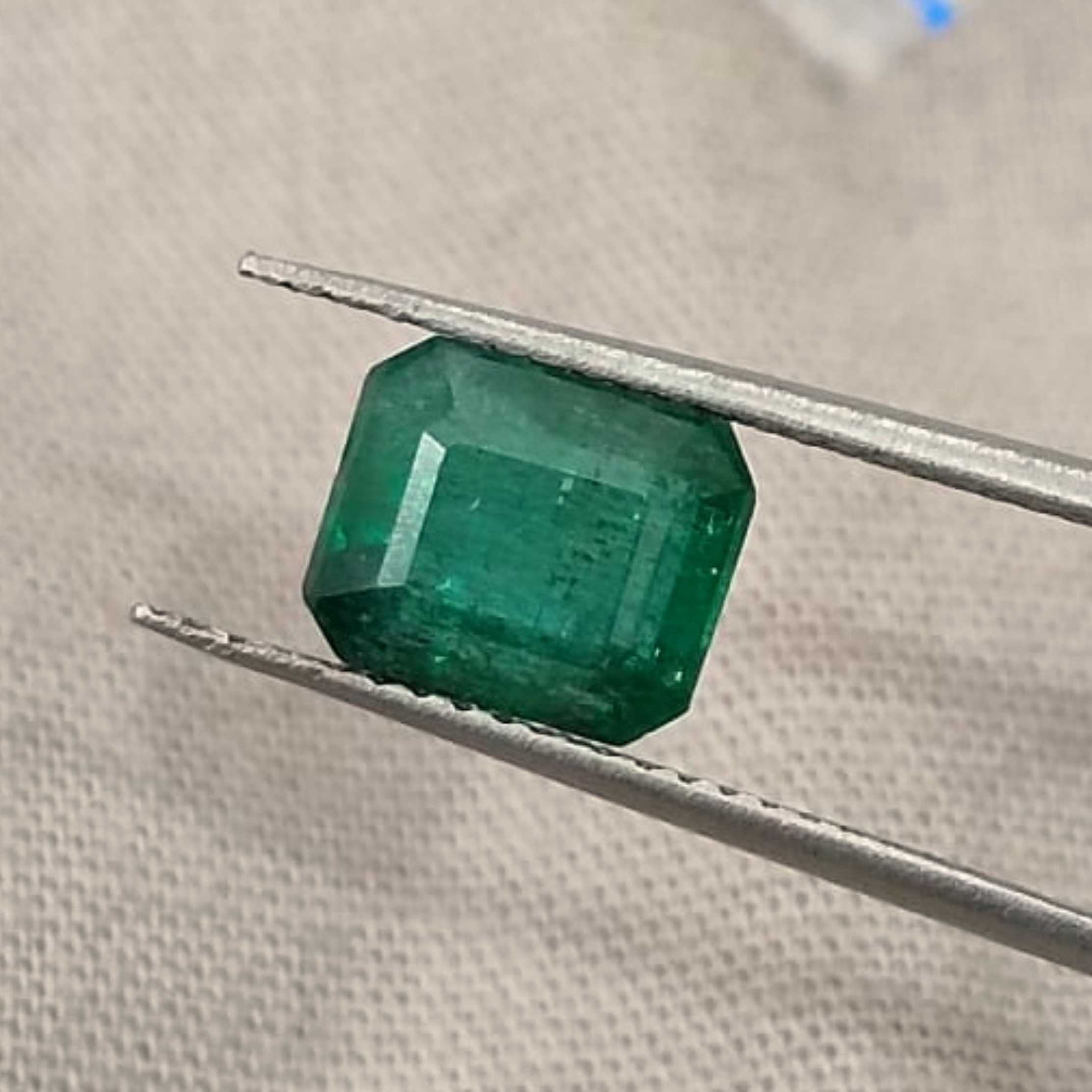 2.22ct Certified dark green octagon cut natural Zambian emerald stone /