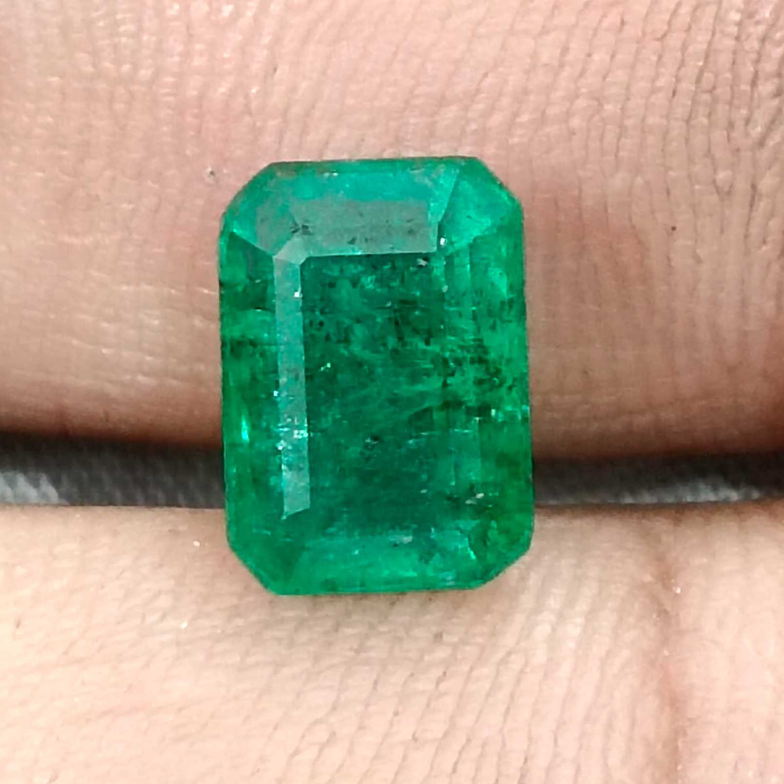 3.20ct Natural certified deep green octagon cut Zambian emerald stone 