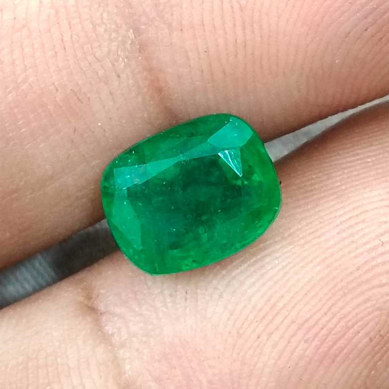 3.34ct Certified natural vivid medium green Zambian emerald cushion cut stone /