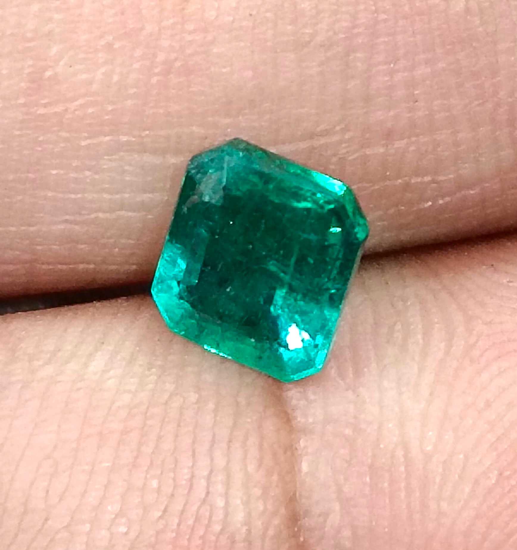 1.49ct Certified natural deep green Zambian emerald octagon cut gemstone