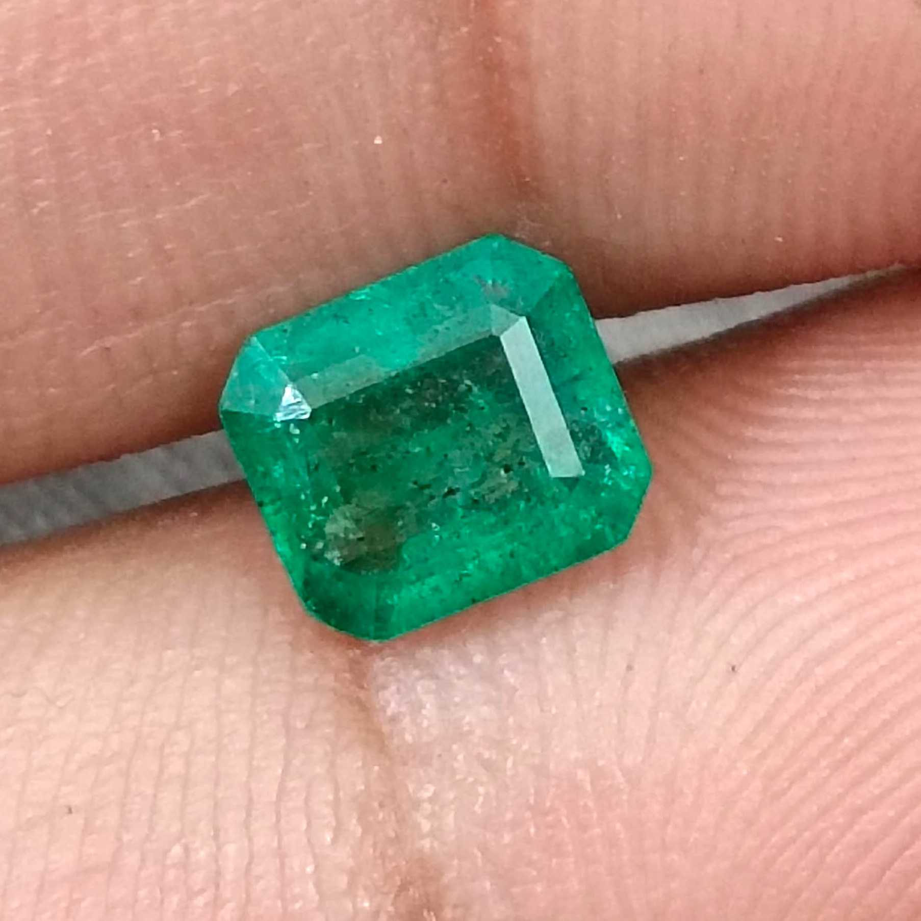 1.57ct Certified medium spring green octagon cut Zambian emerald gemstone /