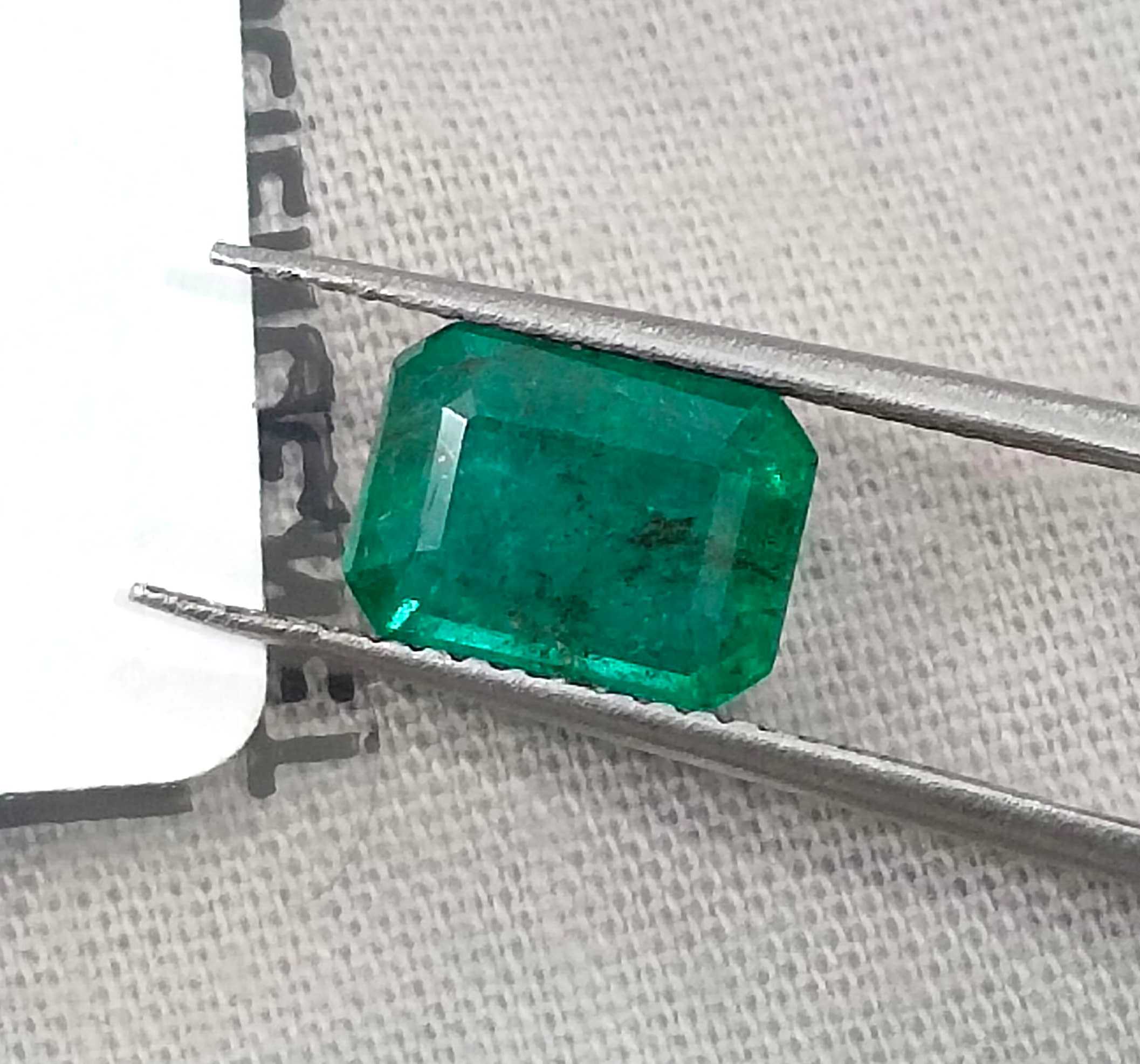 1.98ct Natural certified vivid deep green Zambian emerald octagon cut stone 