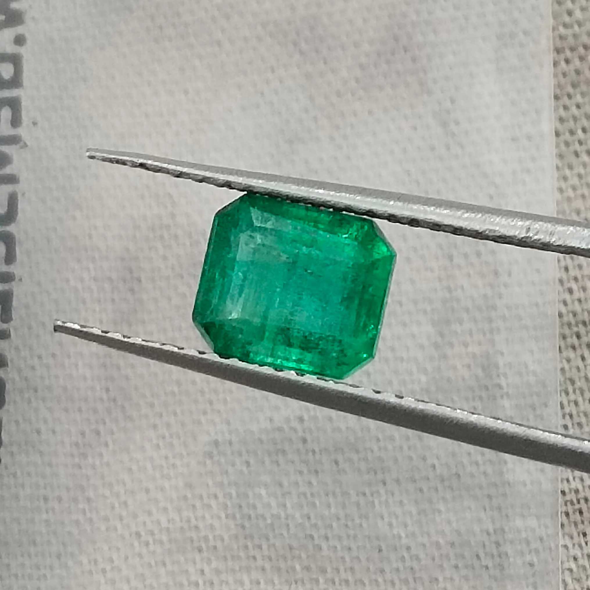 1.59ct GSI certified deep pure green Zambian emerald octagon cut gemstone /