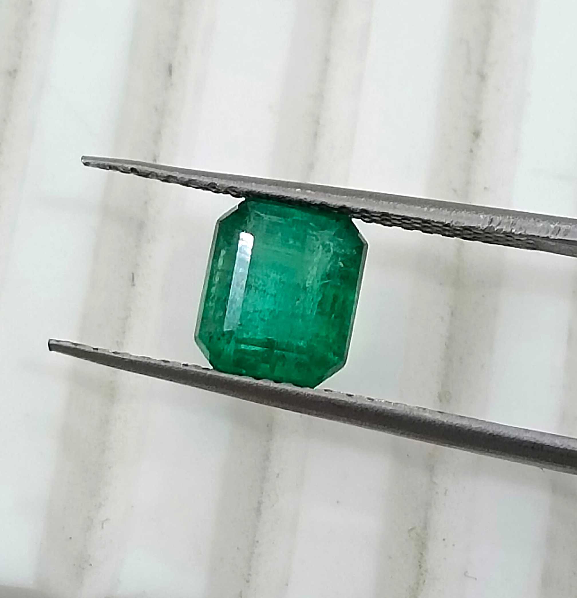 1.59ct GSI certified deep pure green Zambian emerald octagon cut gemstone 
