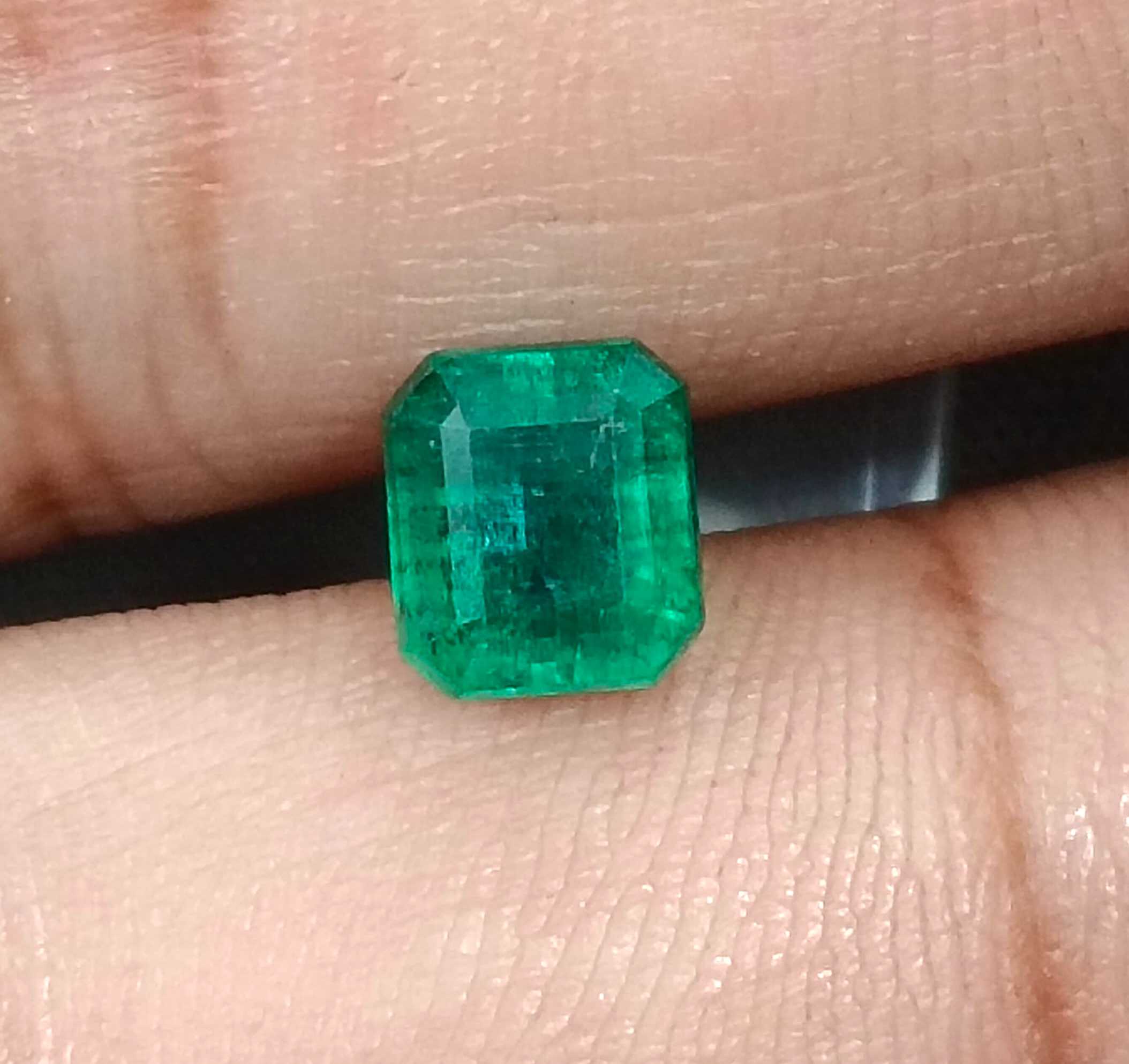 1.59ct GSI certified deep pure green Zambian emerald octagon cut gemstone 
