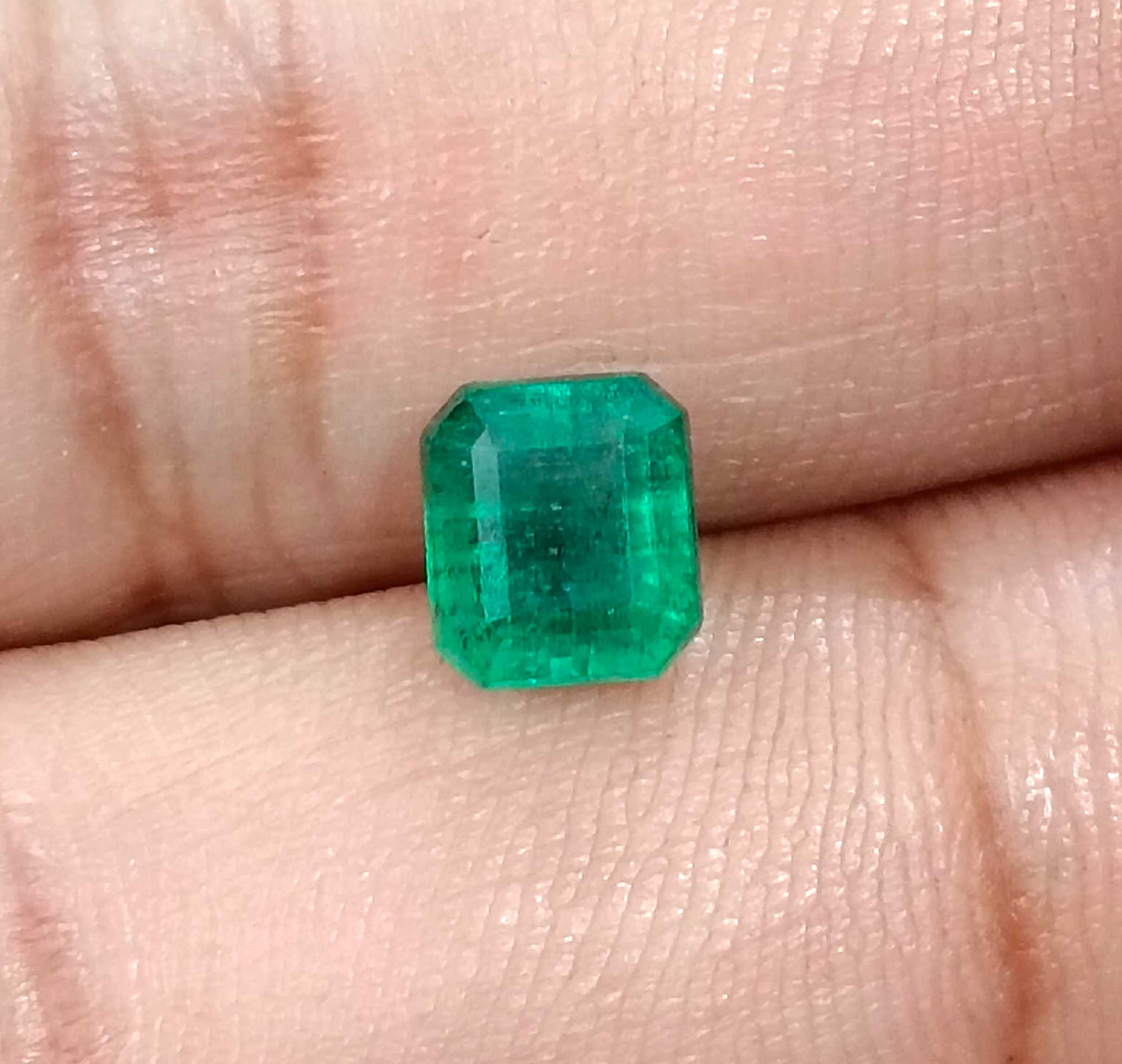 1.59ct GSI certified deep pure green Zambian emerald octagon cut gemstone 
