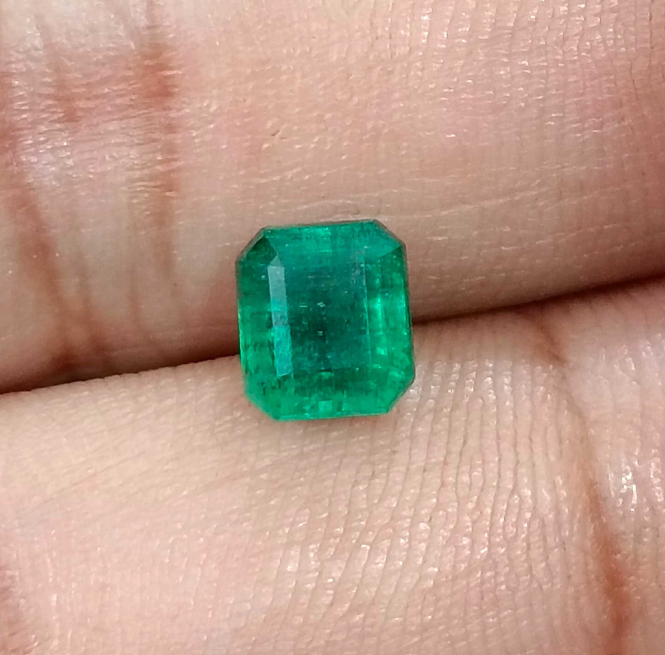 1.59ct GSI certified deep pure green Zambian emerald octagon cut gemstone 