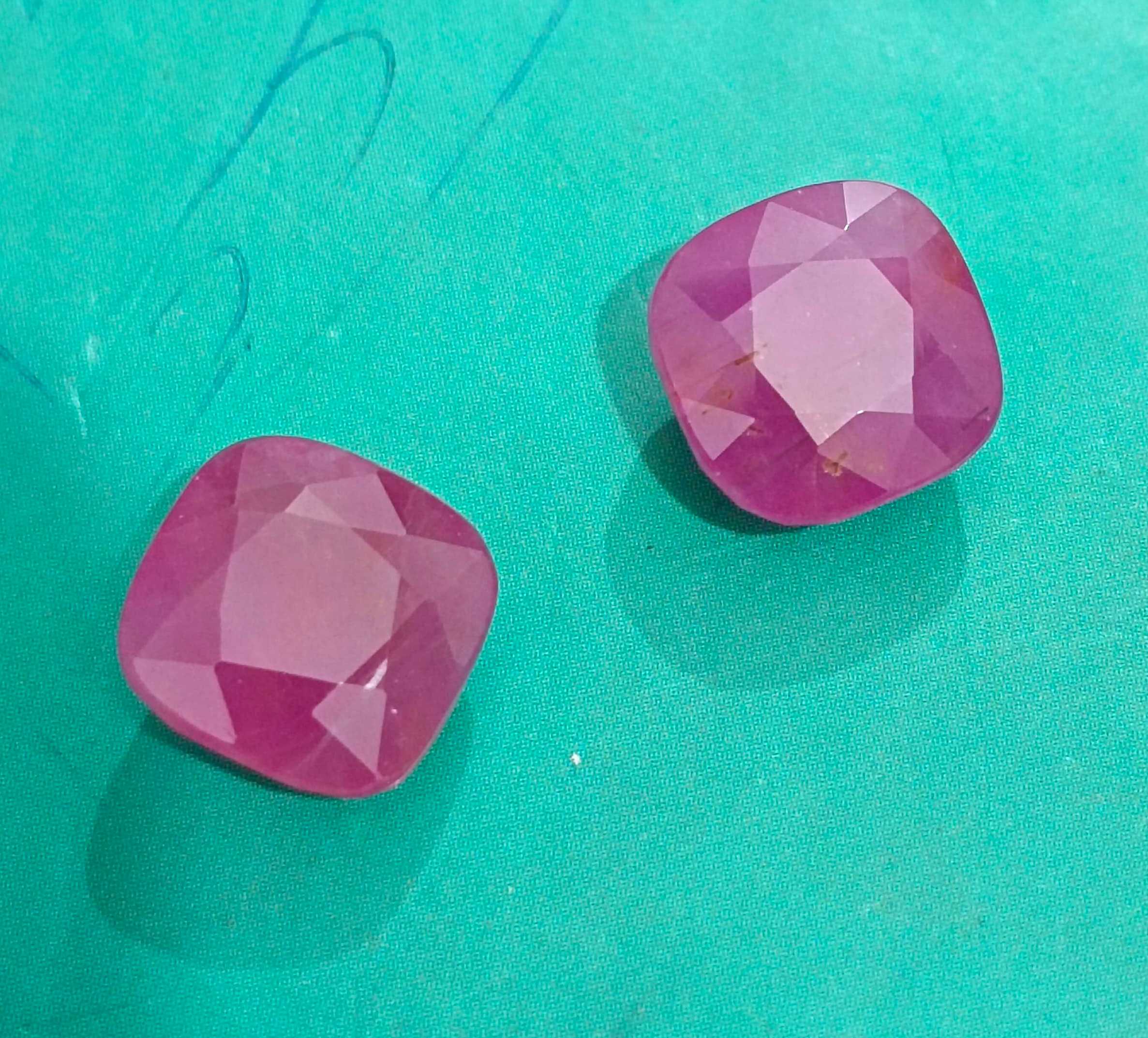 15.02ct Certified matching African ruby pair cushion cut purplish red stones