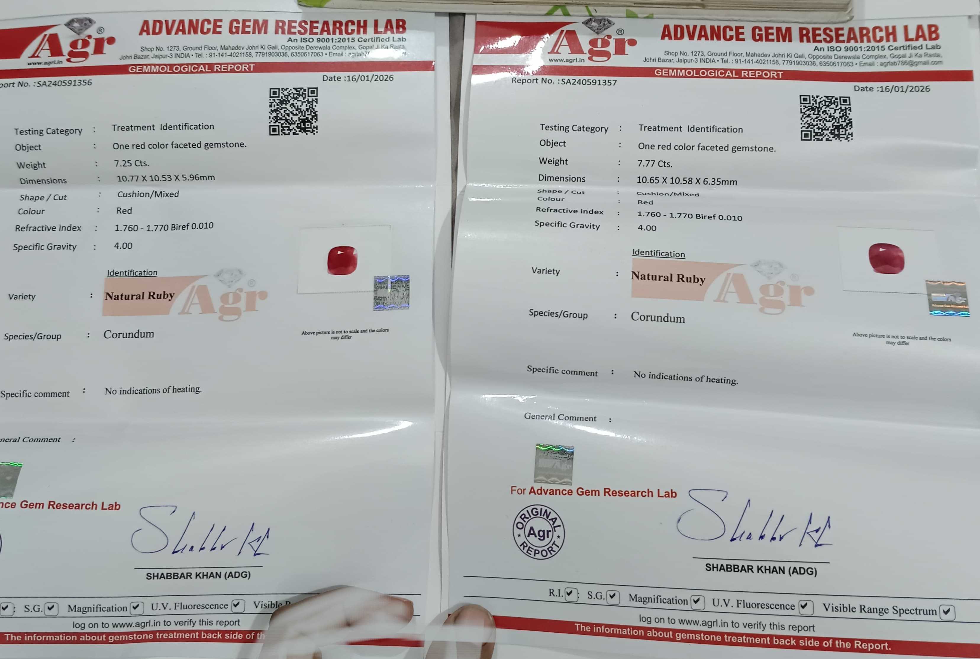 15.02ct Certified matching African ruby pair cushion cut purplish red stones