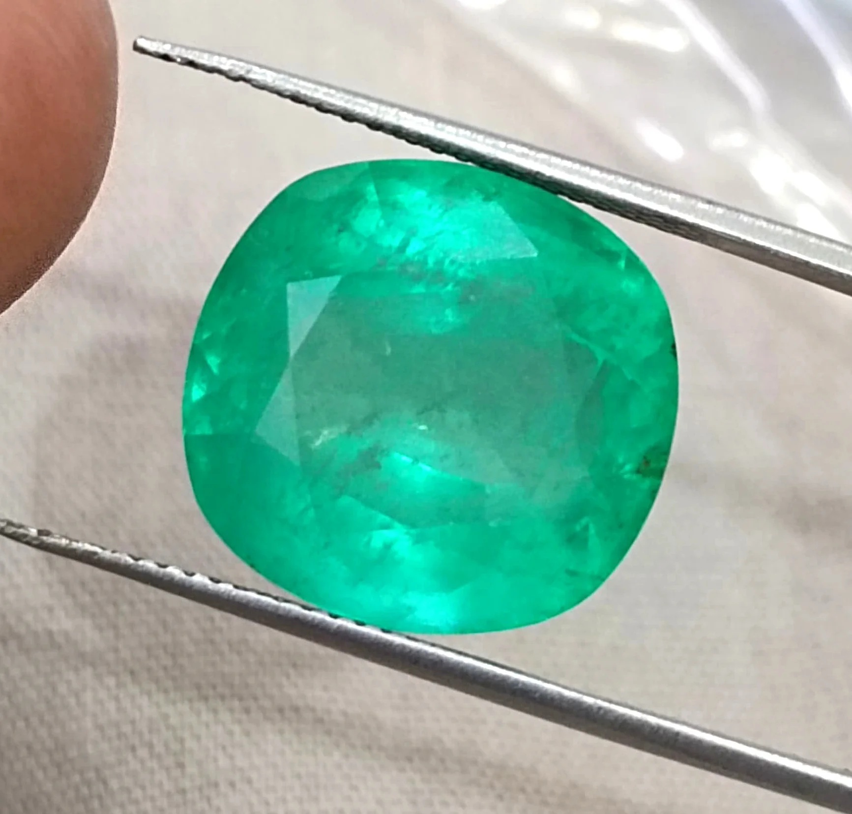 13.94ct Natural emerald medium strong green cushion cut stone