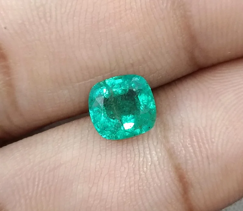 1.36ct Natural emerald medium neon green SGL certified cushion gemstone
